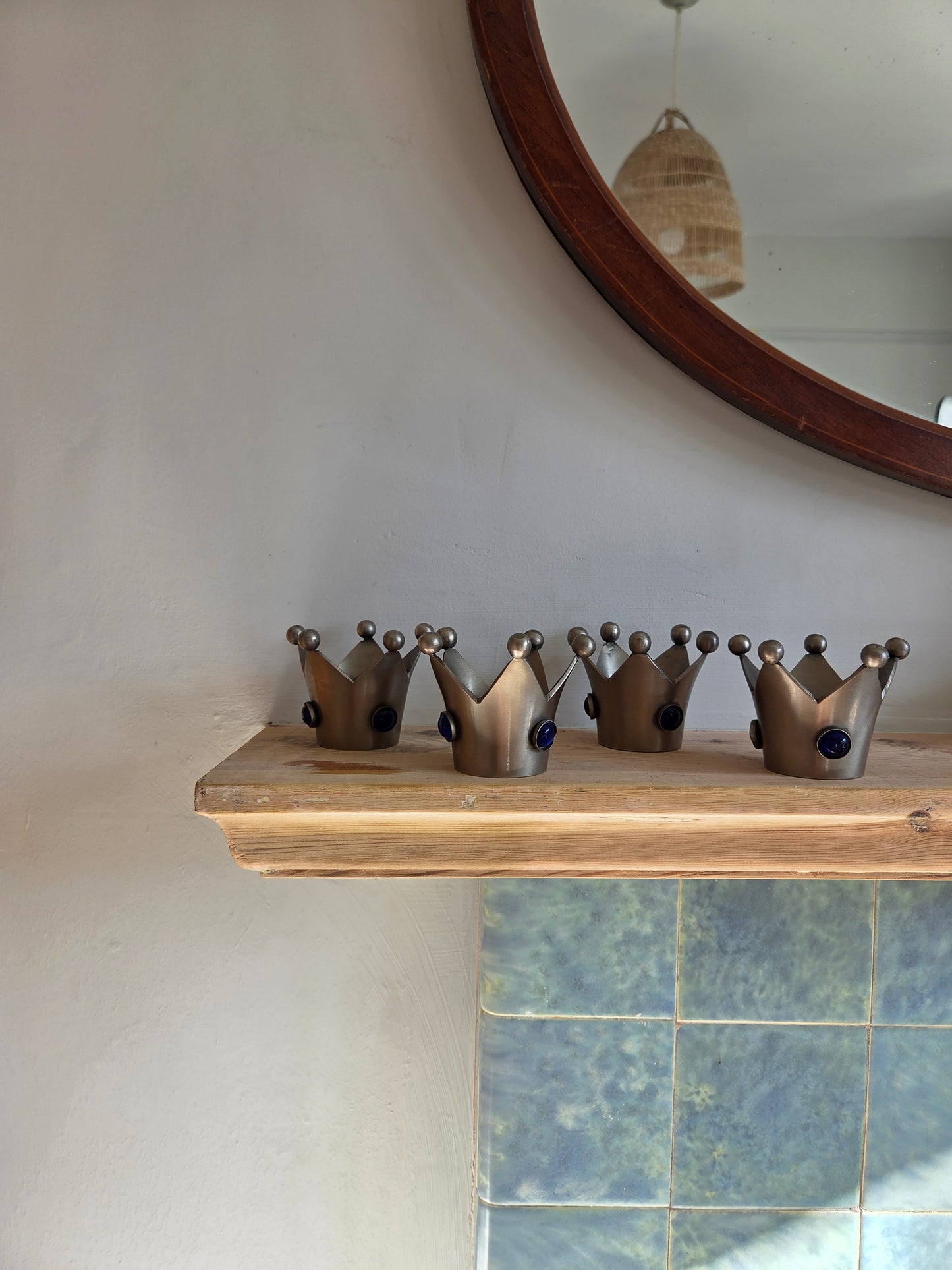 Set of Four Silver Crown Jewel Tealight Holders