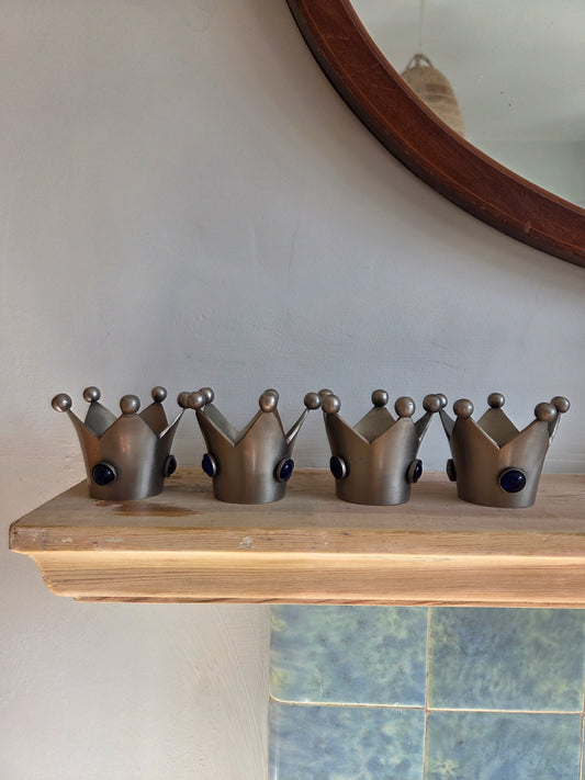 Set of Four Silver Crown Jewel Tealight Holders