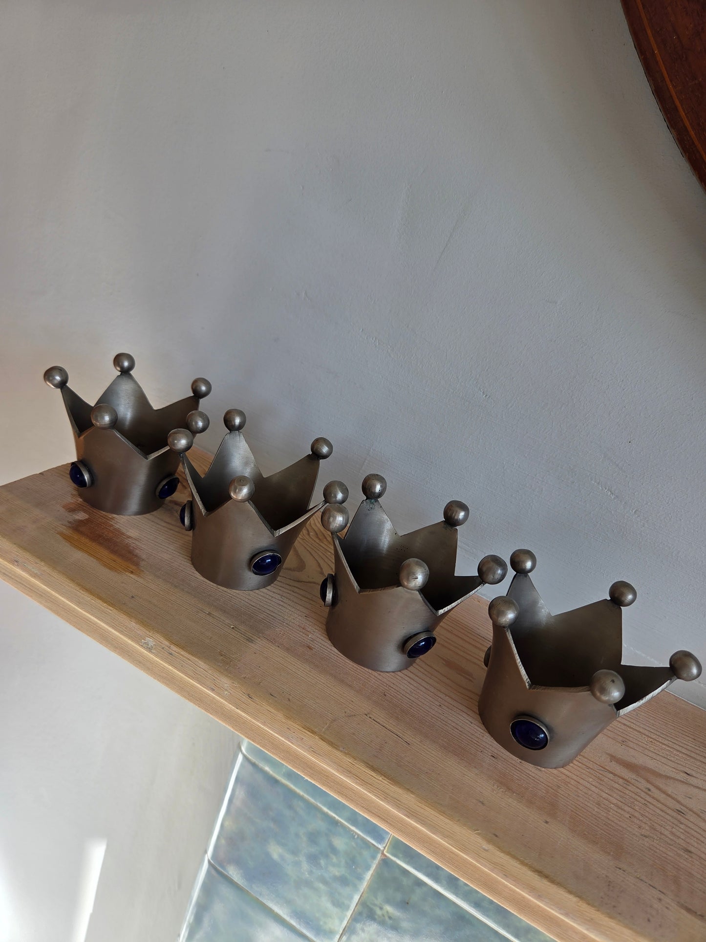 Set of Four Silver Crown Jewel Tealight Holders