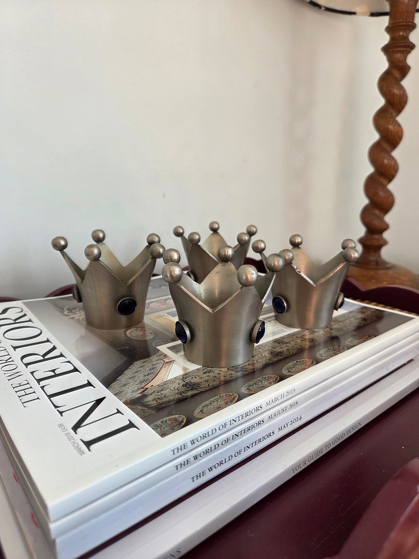 Set of Four Silver Crown Jewel Tealight Holders