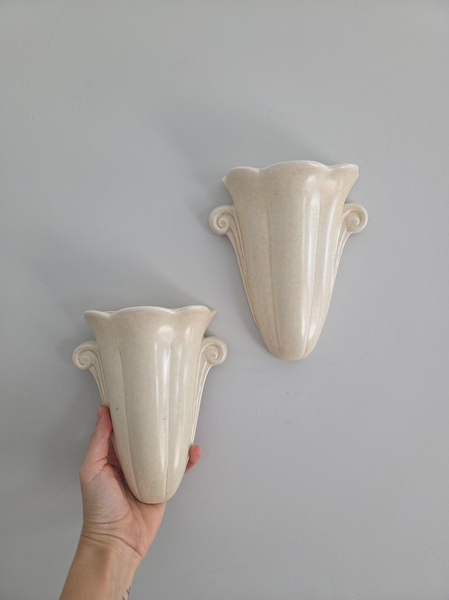 Pair of Vintage Scallop Wall Vases