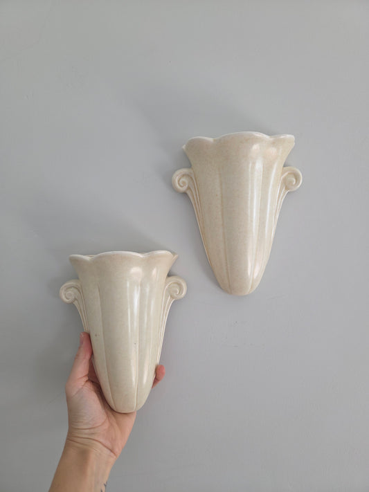Pair of Vintage Scallop Wall Vases