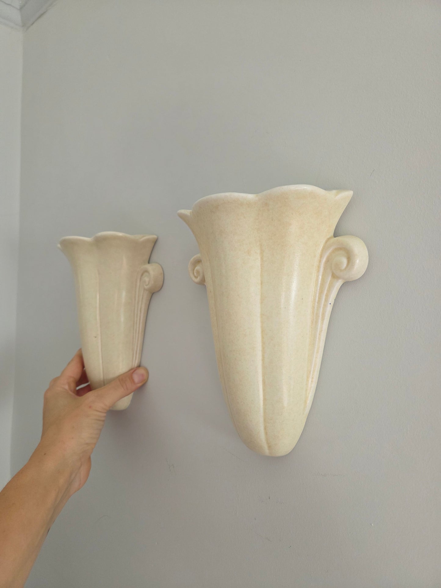 Pair of Vintage Scallop Wall Vases