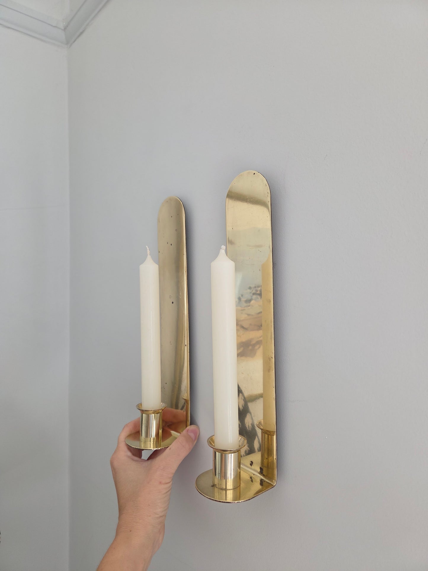 Pair of Mid Century Modern Brass Wall Sconces