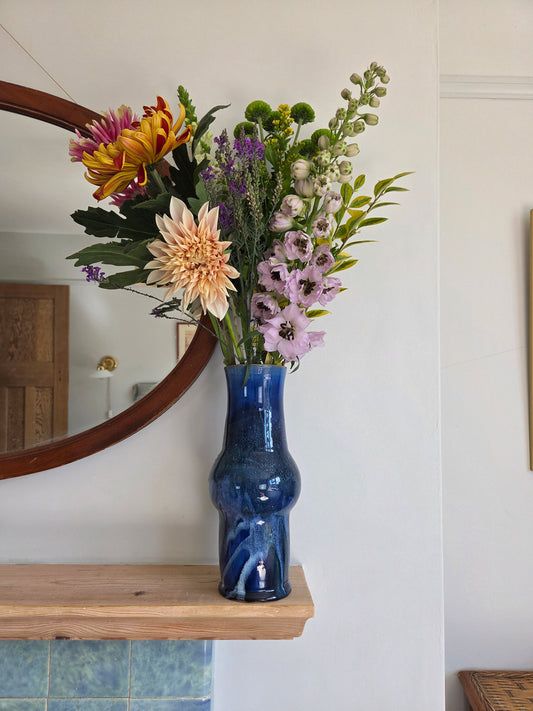 Vintage Art Pottery Blue Drip Glaze Vase