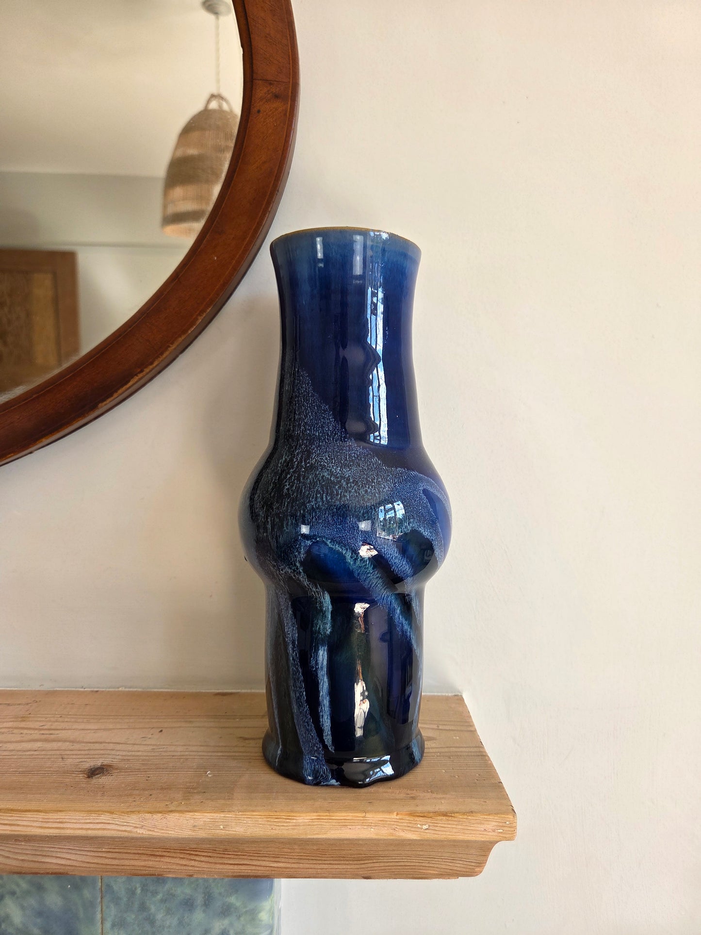 Vintage Art Pottery Blue Drip Glaze Vase