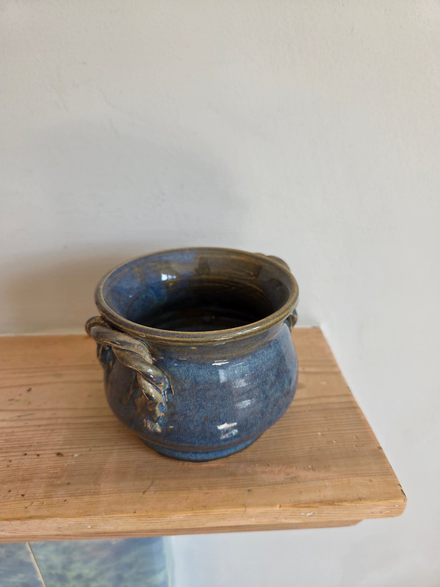 Small Blue Twist Handle Pot