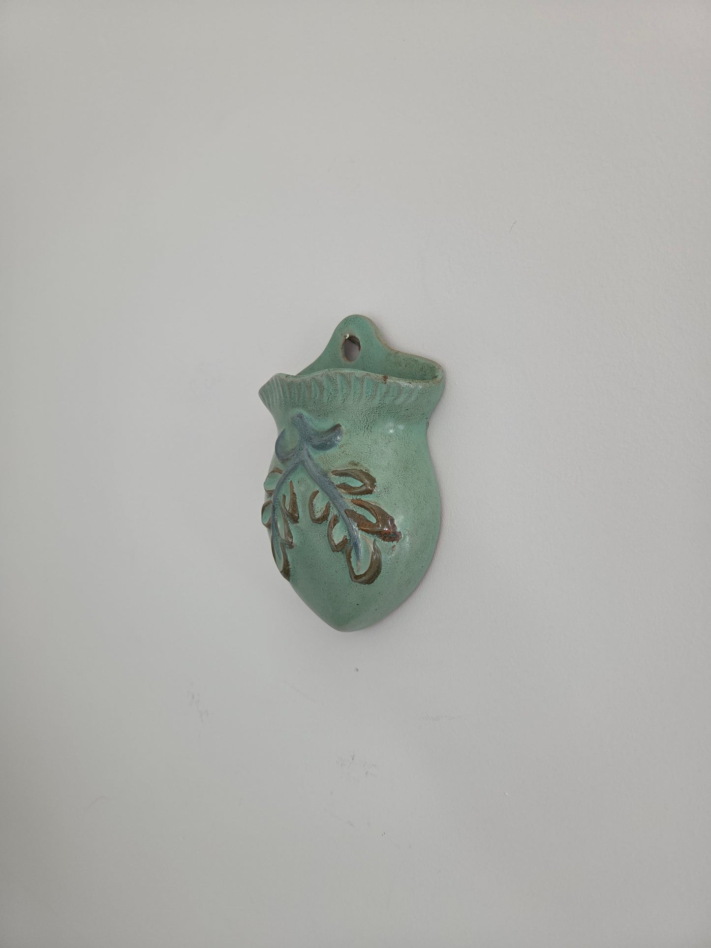 Small Green Wall Pocket with Leaf Detail