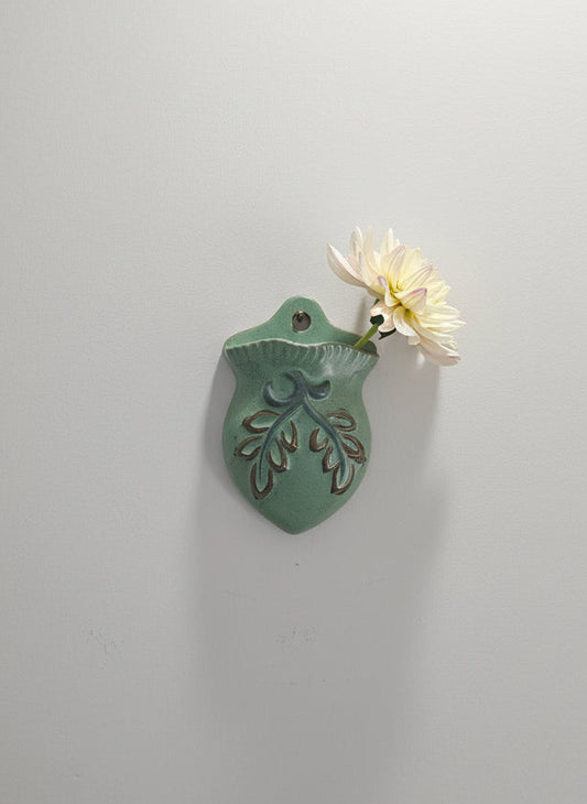 Small Green Wall Pocket with Leaf Detail