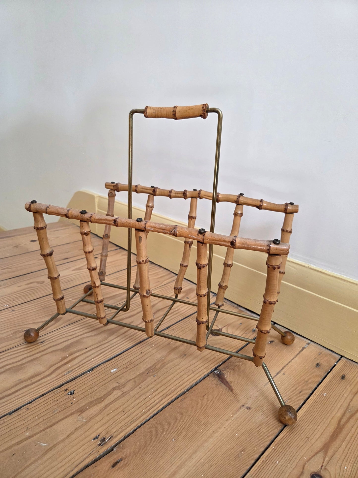 Bamboo and Brass Square Magazine Rack