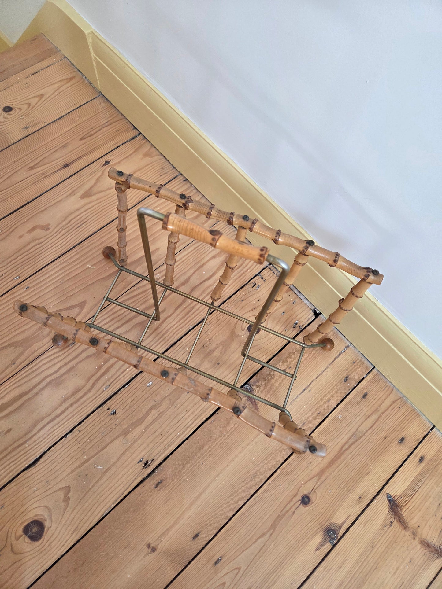 Bamboo and Brass Square Magazine Rack