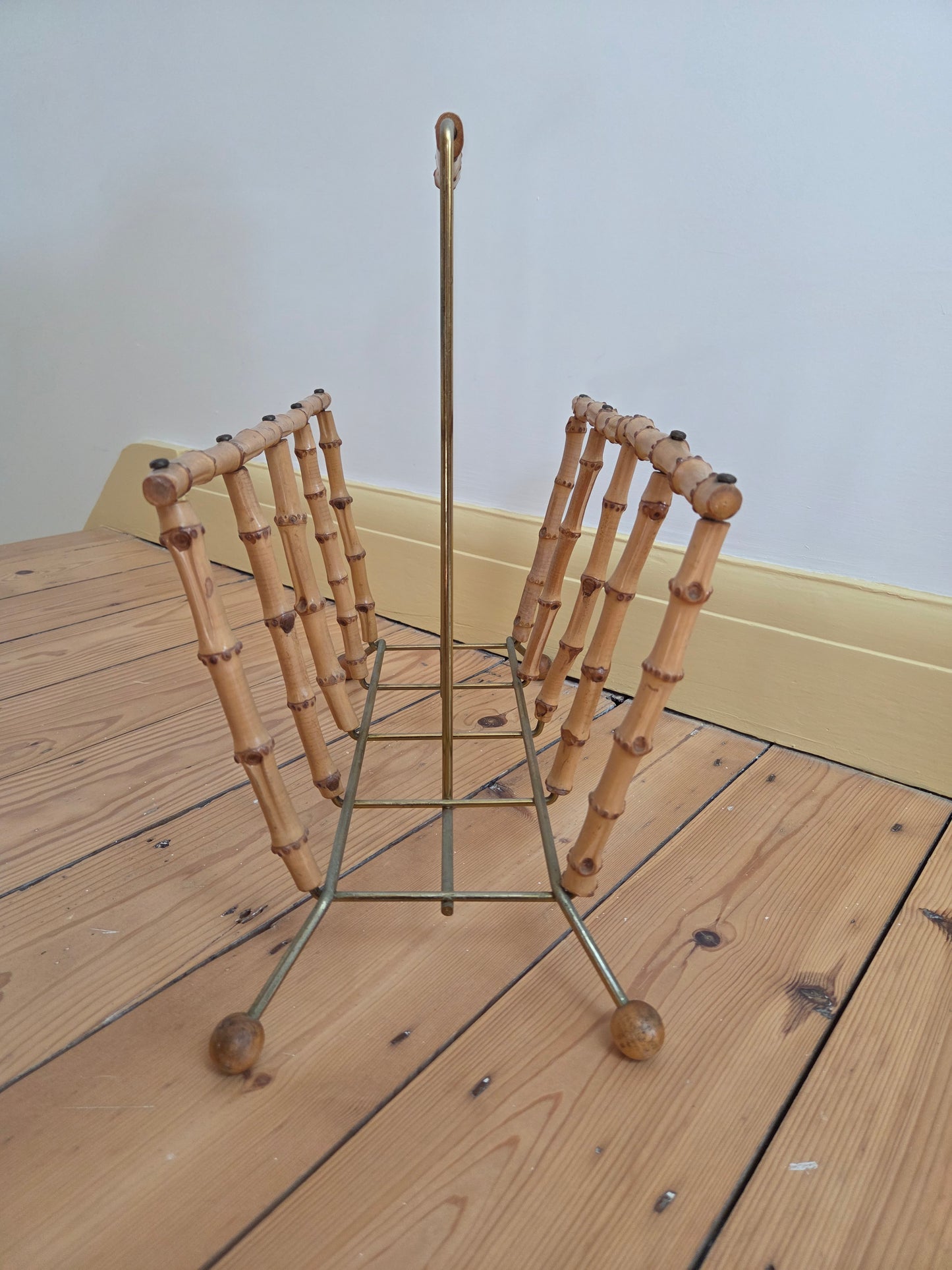 Bamboo and Brass Square Magazine Rack