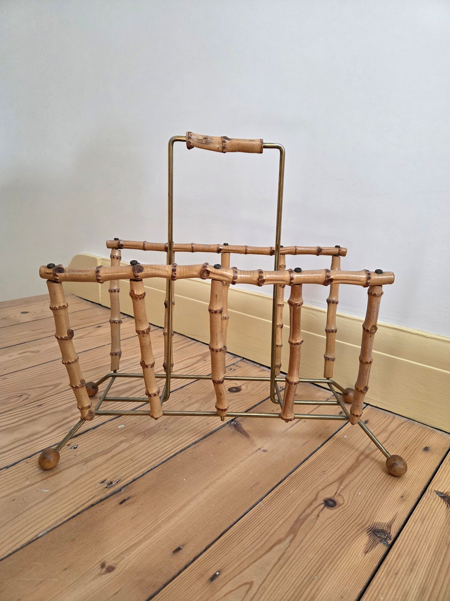Bamboo and Brass Square Magazine Rack