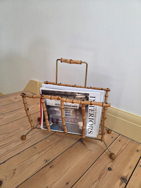 Bamboo and Brass Square Magazine Rack