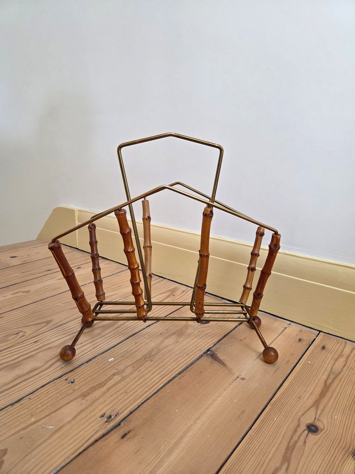 Bamboo and Brass Triangle Magazine Rack