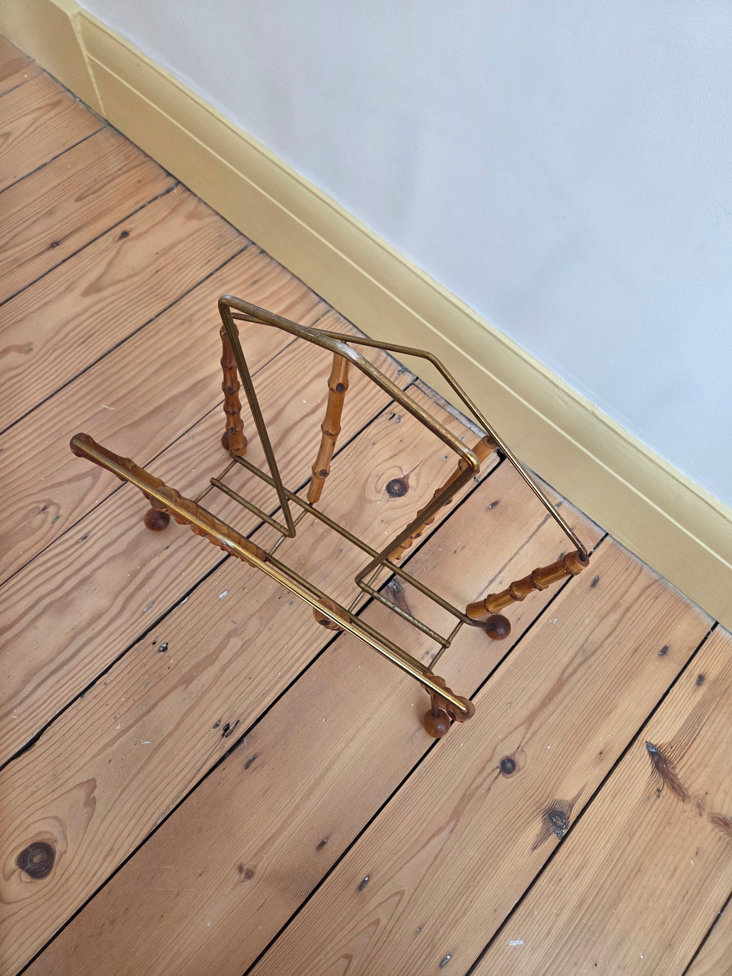 Bamboo and Brass Triangle Magazine Rack