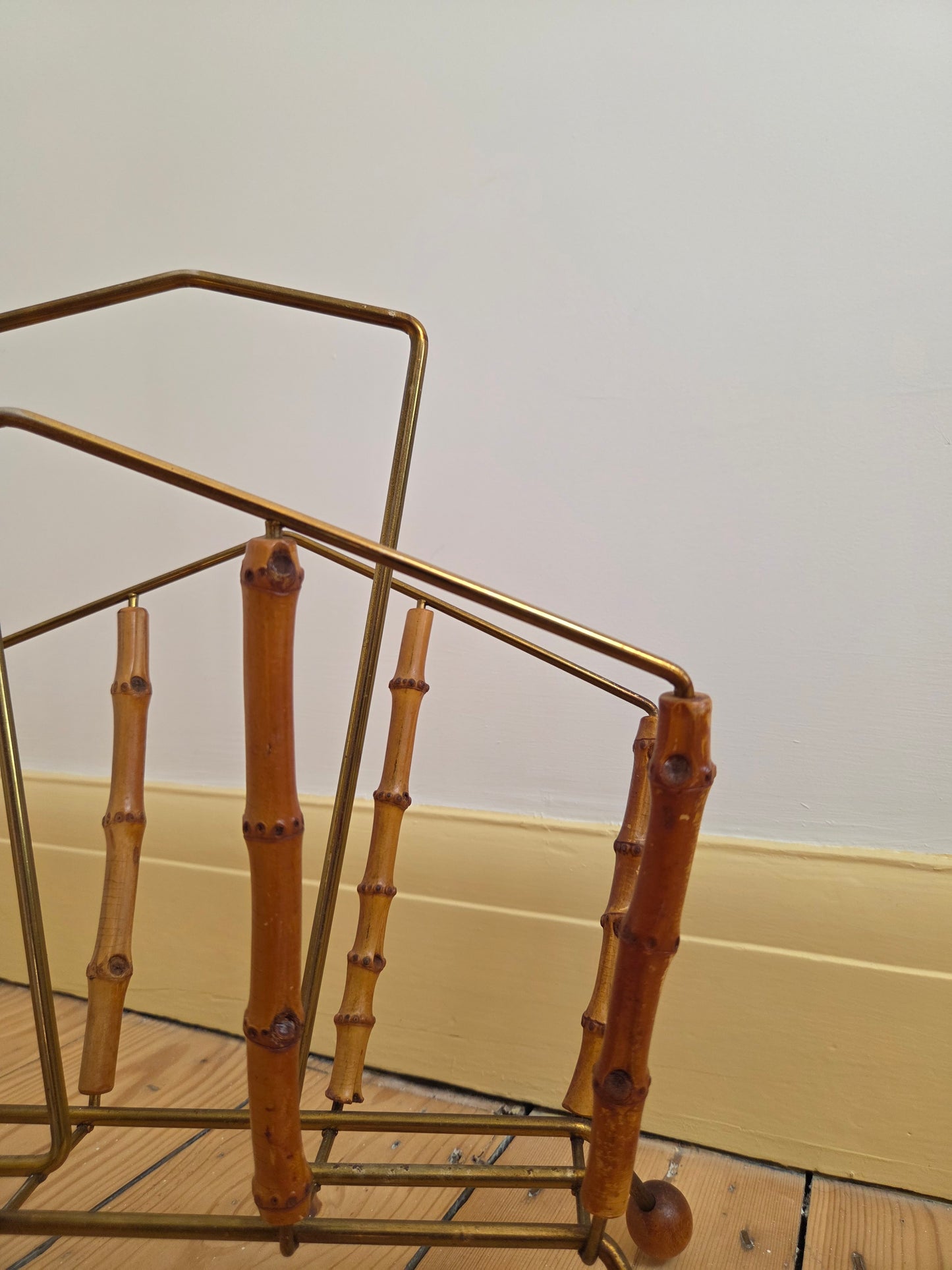 Bamboo and Brass Triangle Magazine Rack