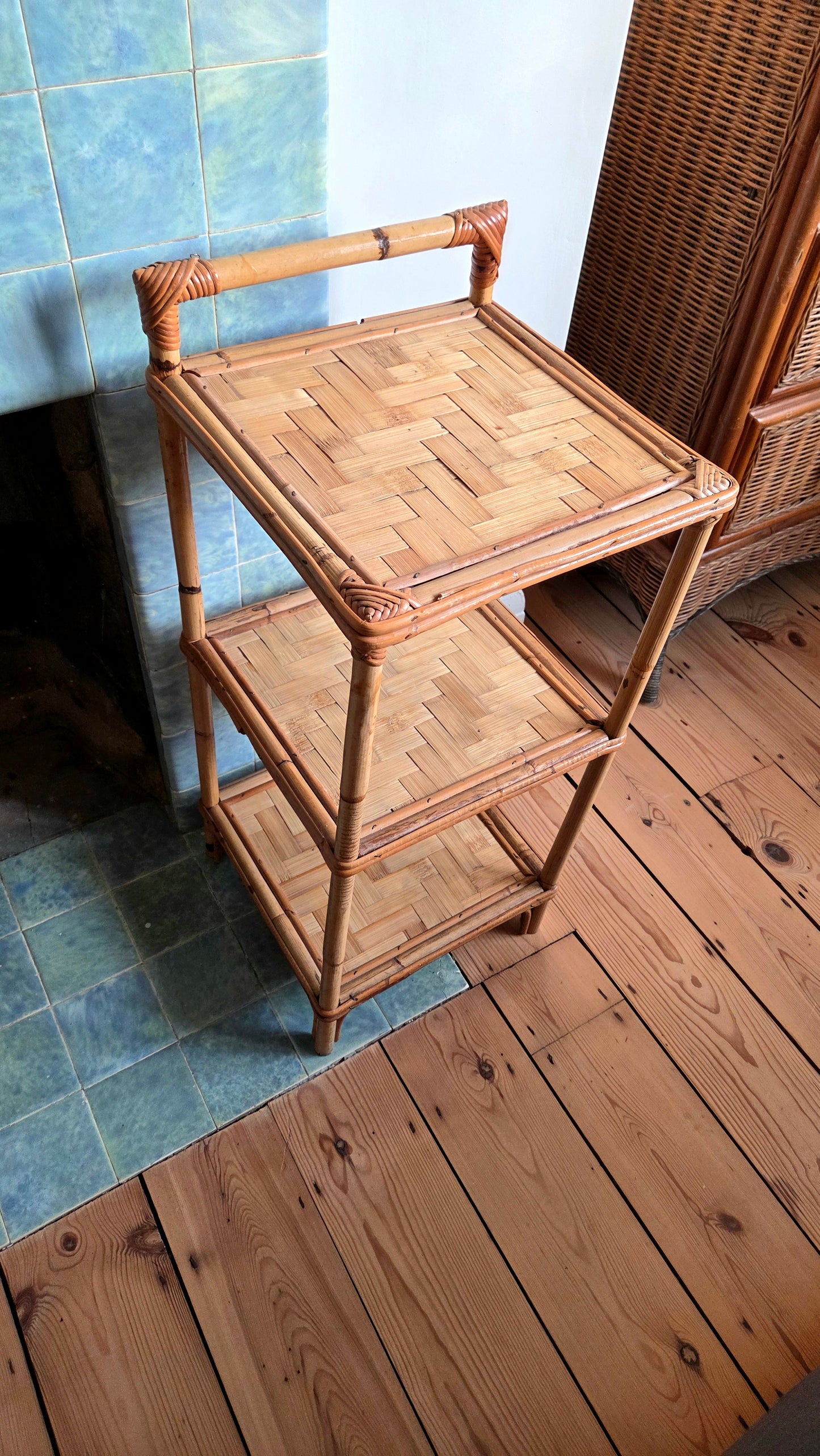Bamboo and Rattan 3 Tier Side Table