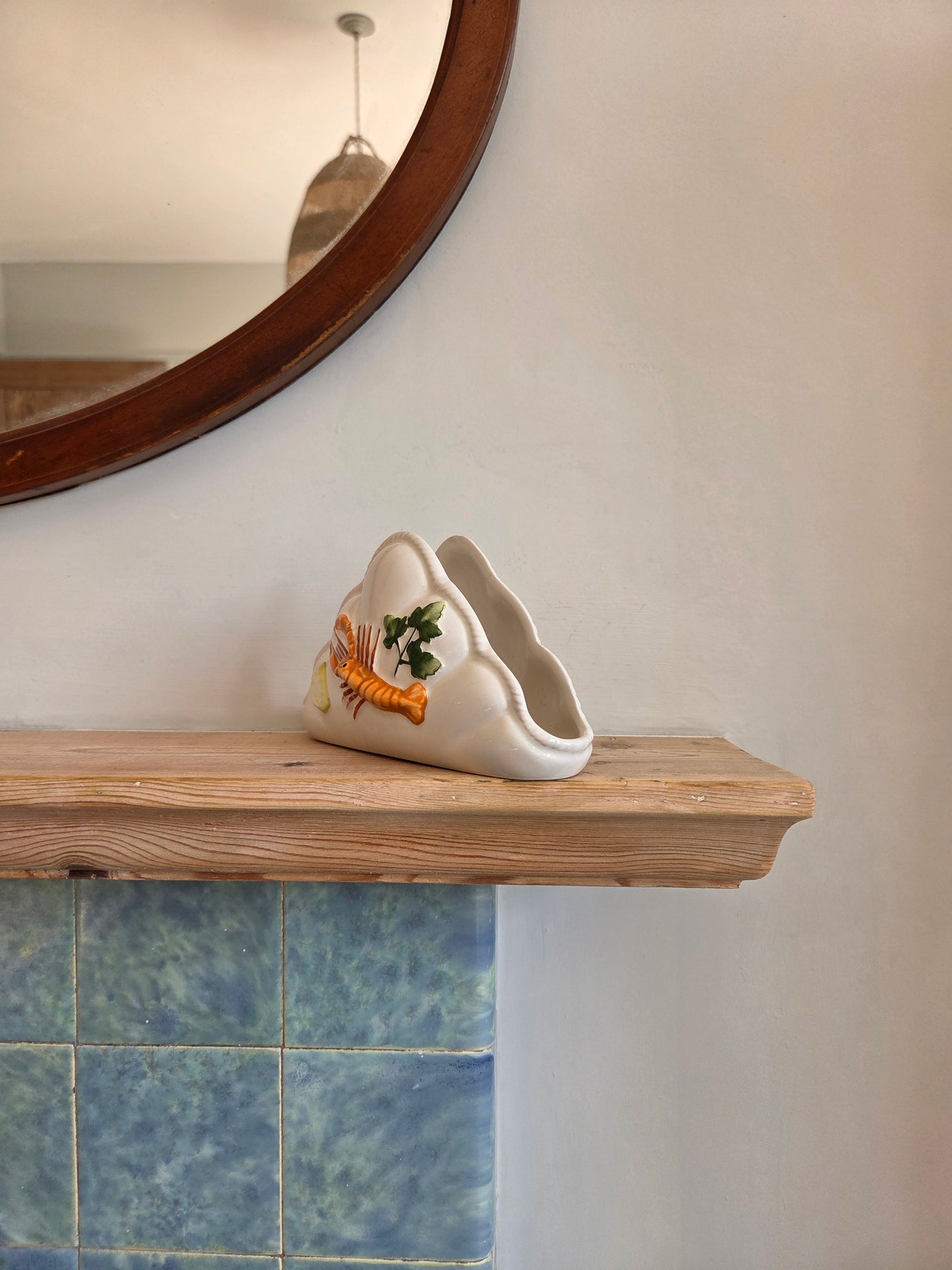 Italian Majolica Napkin Holder with Lobster Design