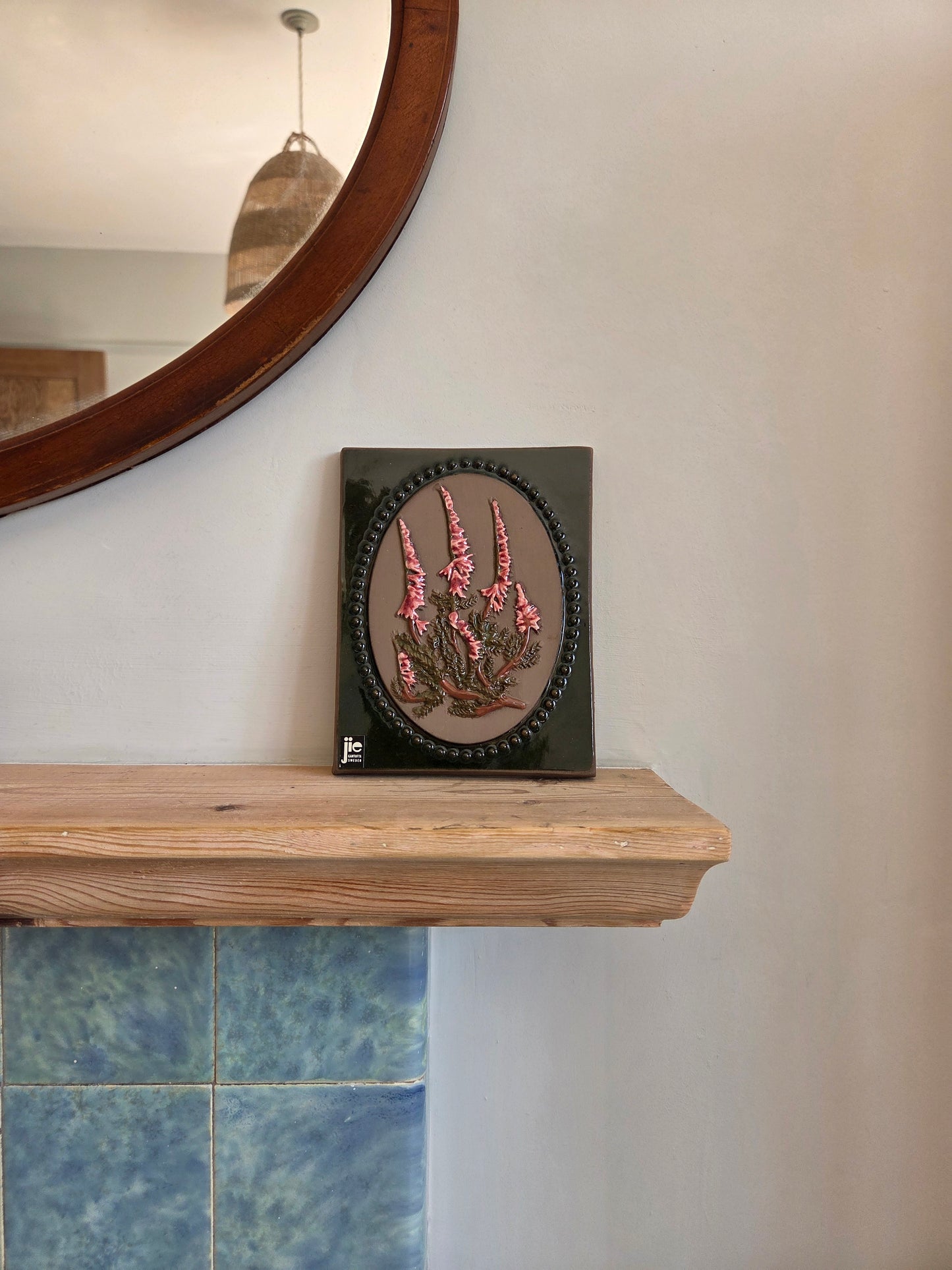 Vintage Swedish JIE Wall Tile with Pink Flowers 890