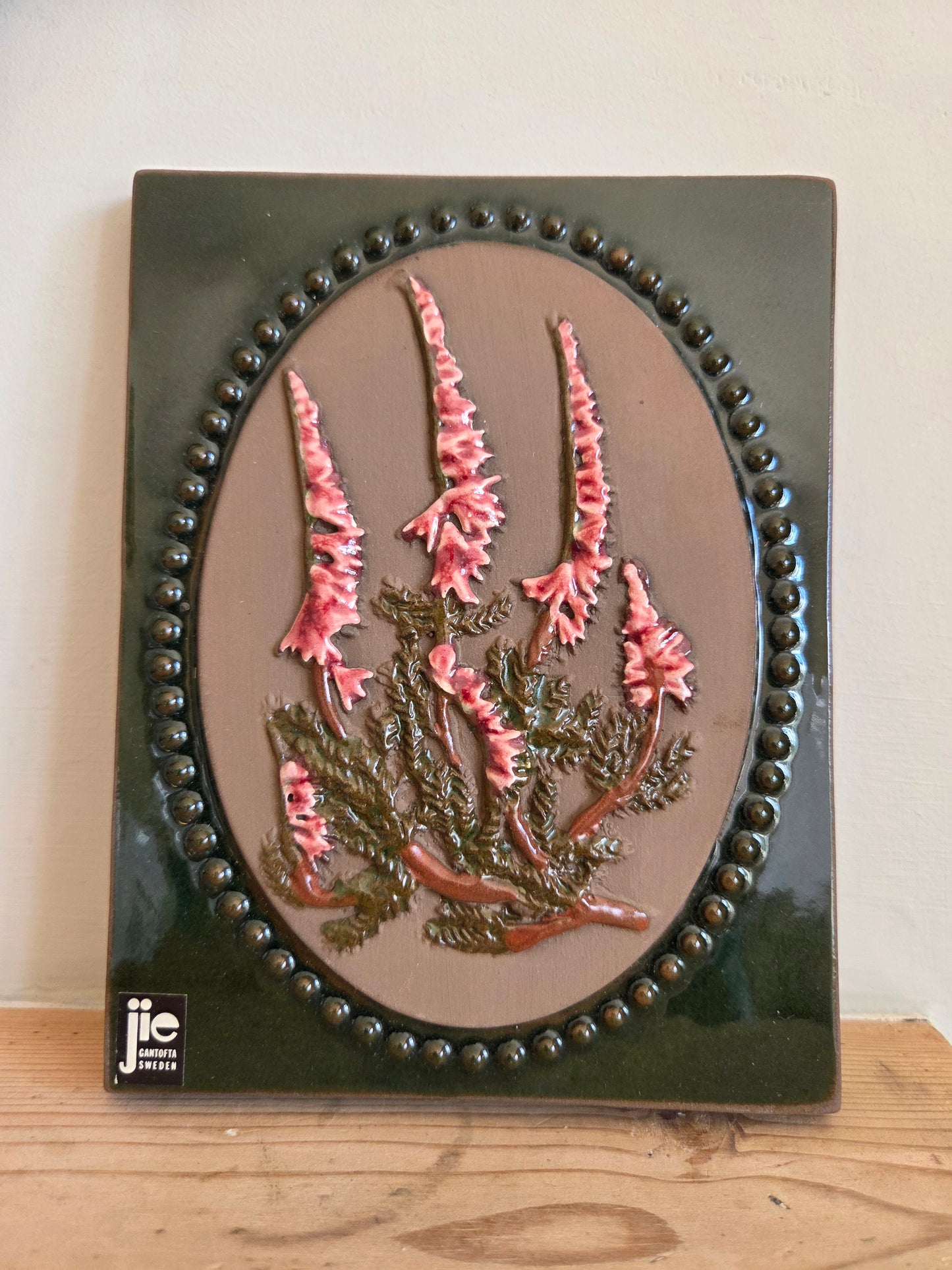 Vintage Swedish JIE Wall Tile with Pink Flowers 890