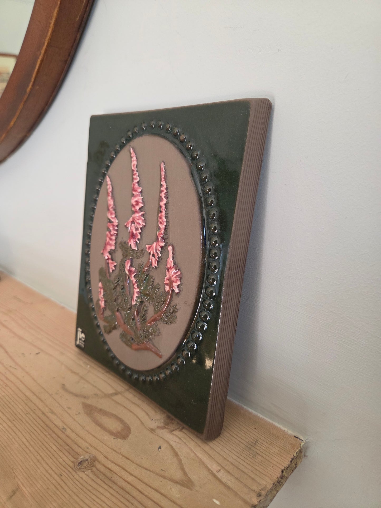 Vintage Swedish JIE Wall Tile with Pink Flowers 890