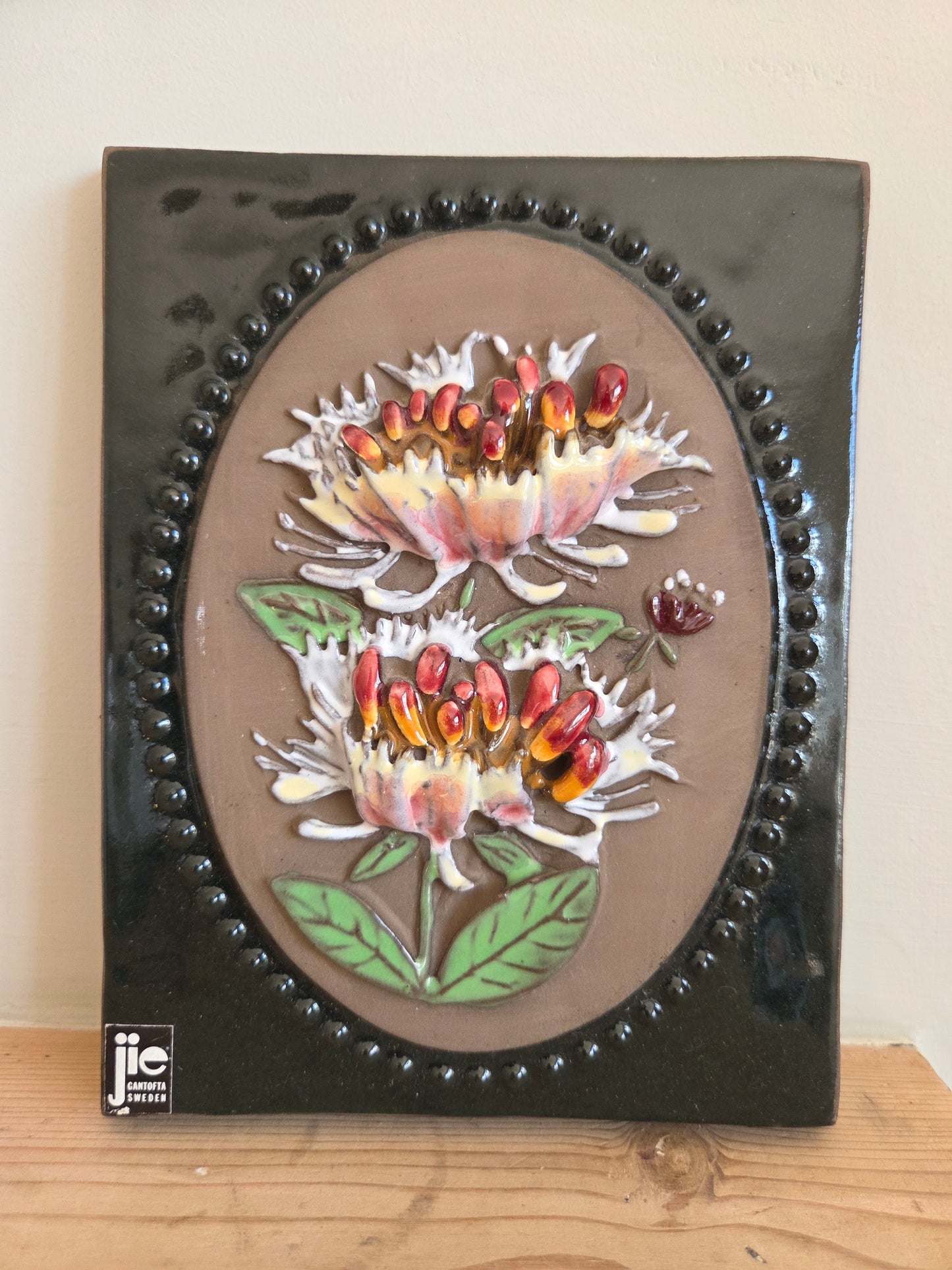 Vintage Swedish JIE Wall Tile with Flowers 881