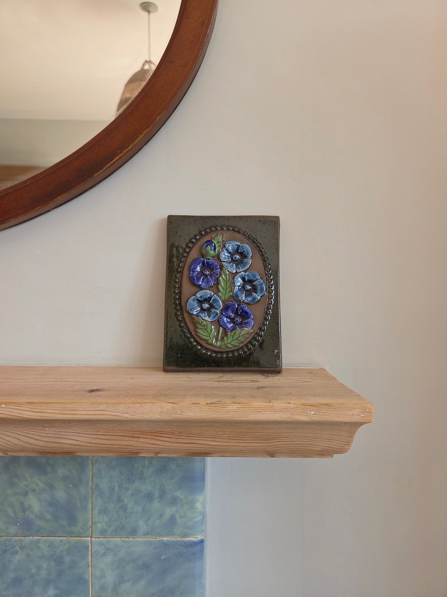 Vintage Swedish JIE Wall Tile with Blue Flowers 841