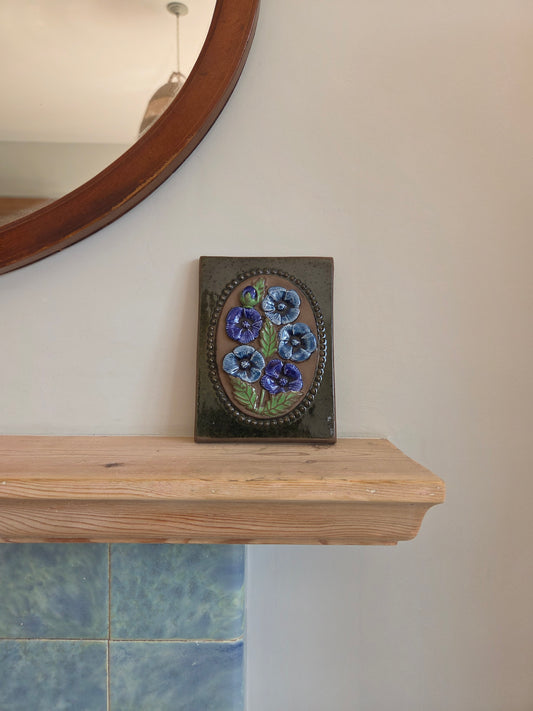 Vintage Swedish JIE Wall Tile with Blue Flowers 841