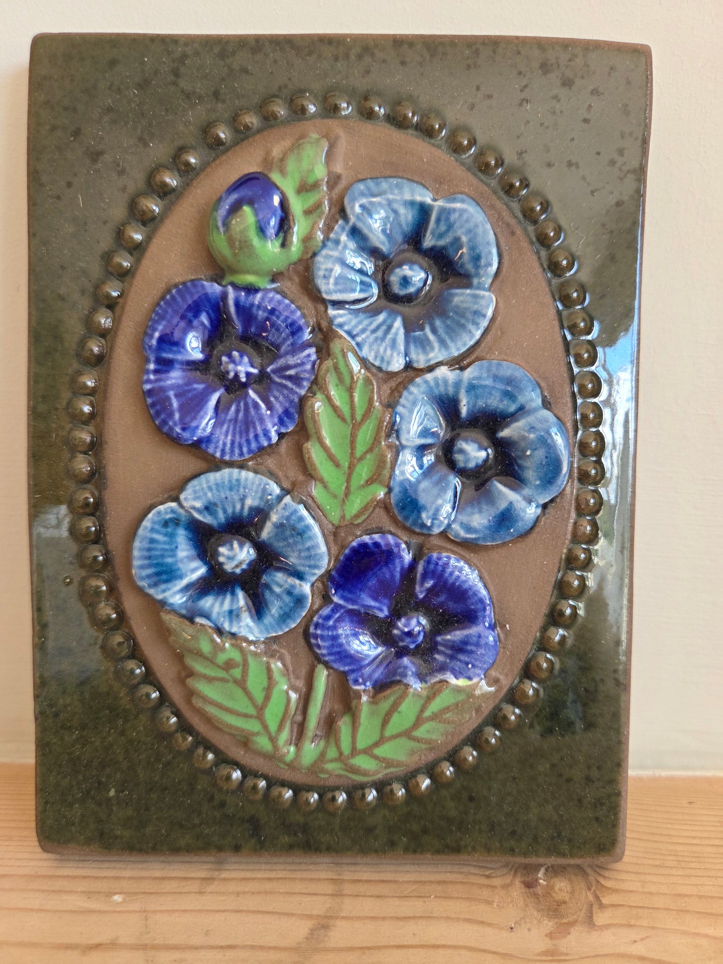 Vintage Swedish JIE Wall Tile with Blue Flowers 841