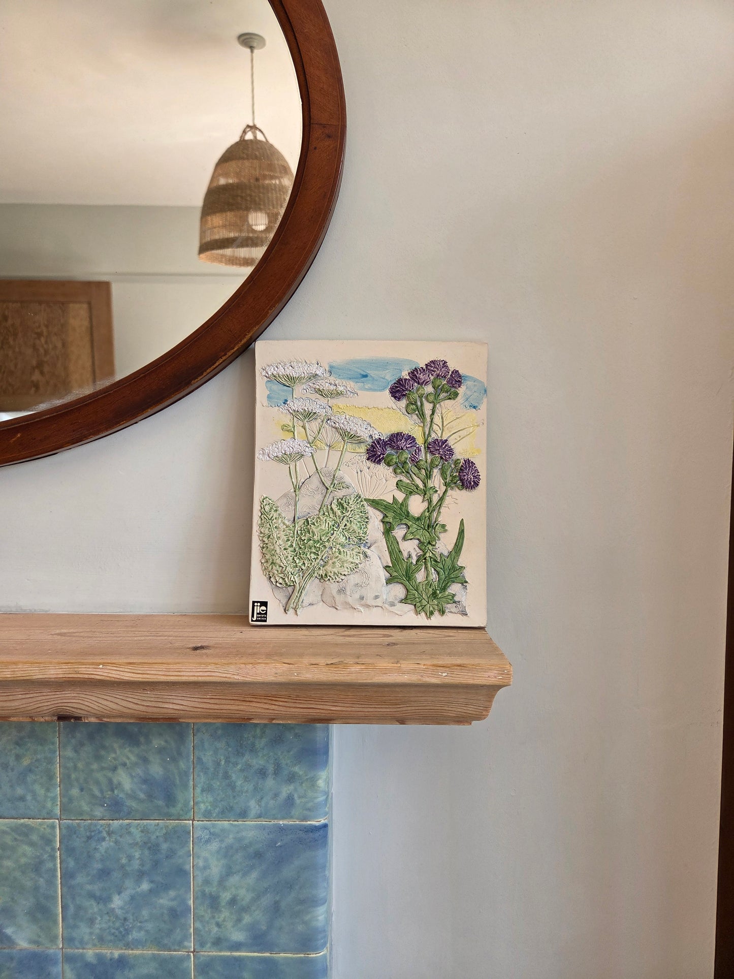 Vintage Swedish Jie Wall Tile with Flower Scene 865