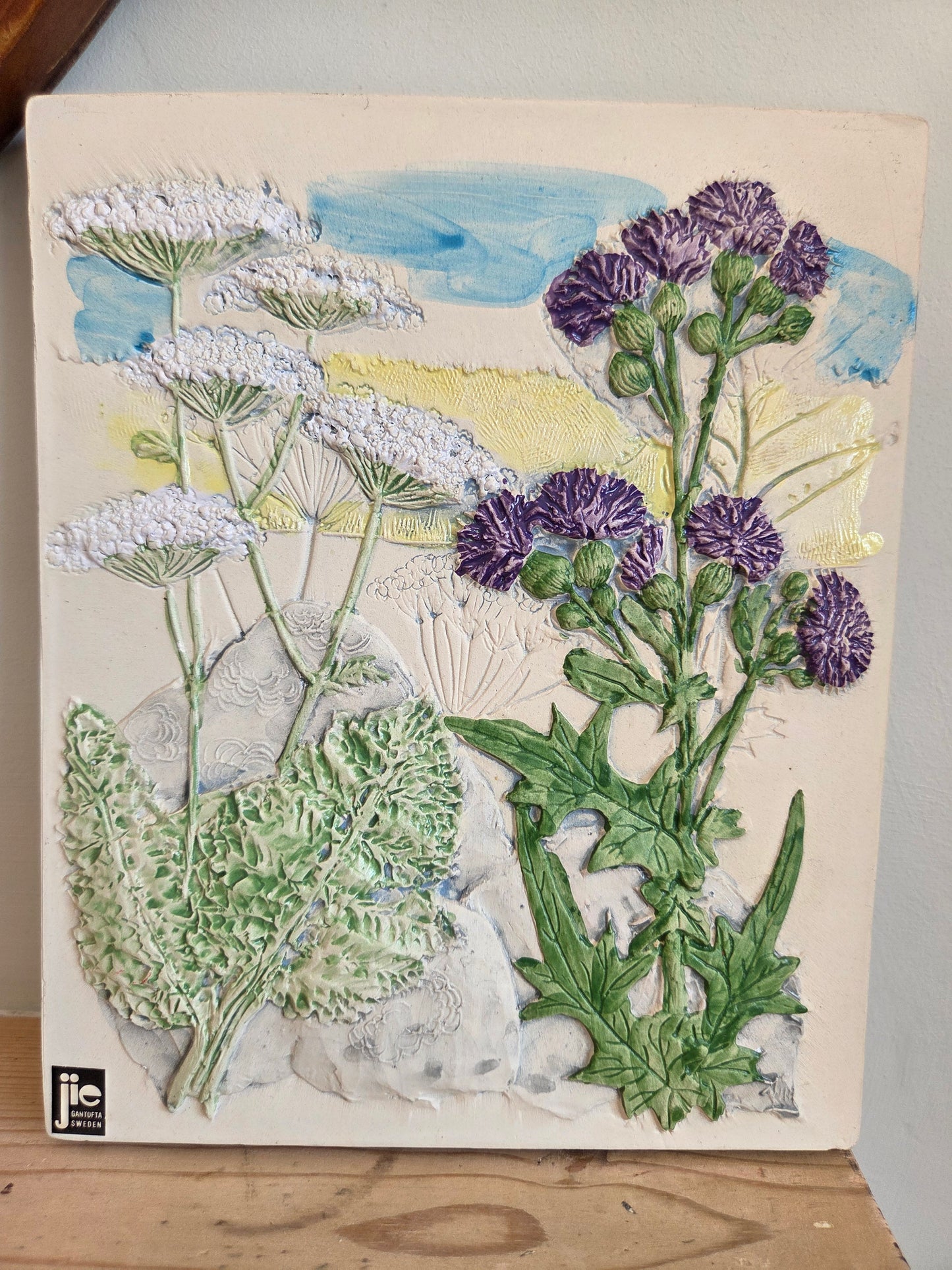 Vintage Swedish Jie Wall Tile with Flower Scene 865