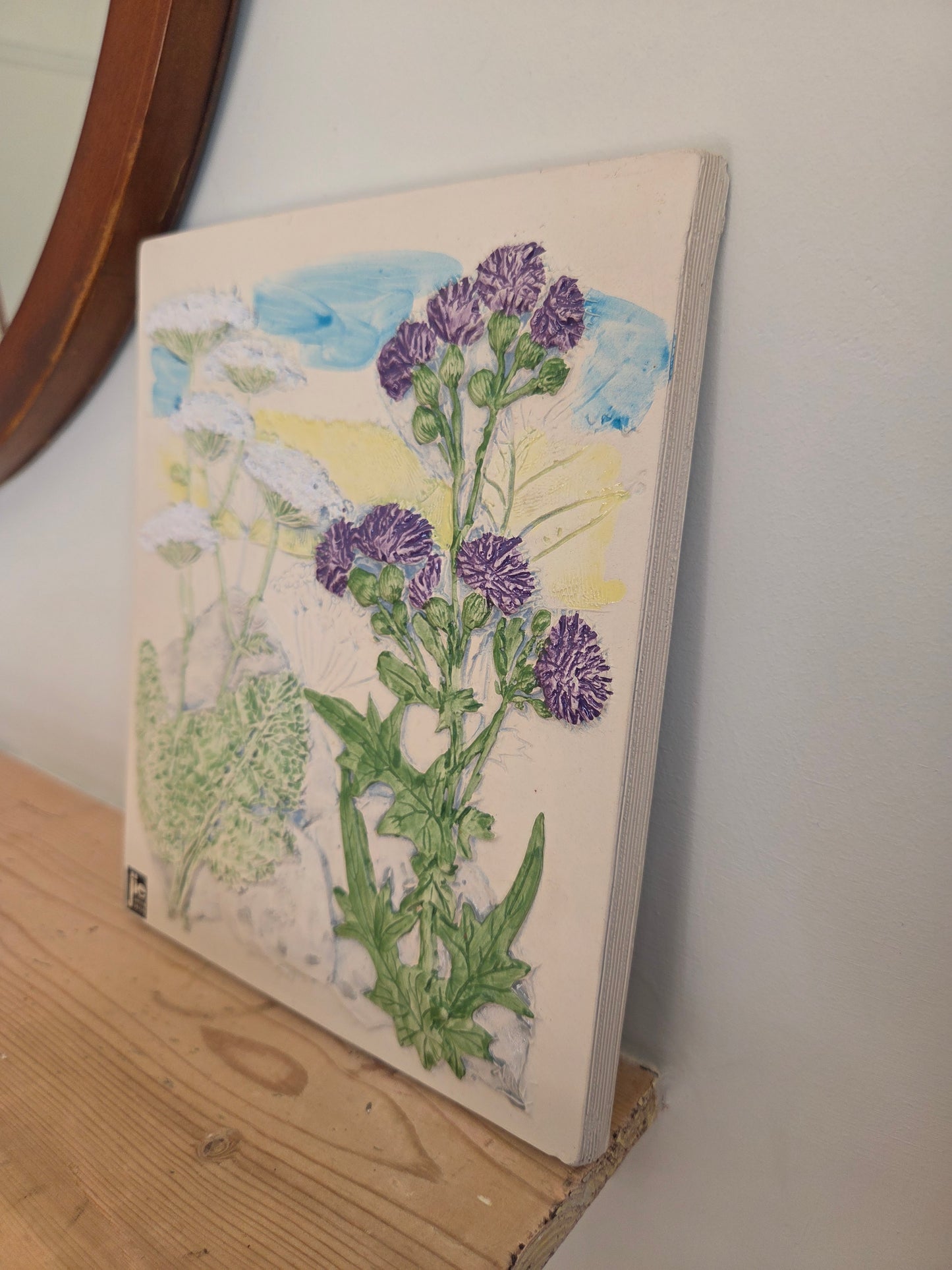 Vintage Swedish Jie Wall Tile with Flower Scene 865