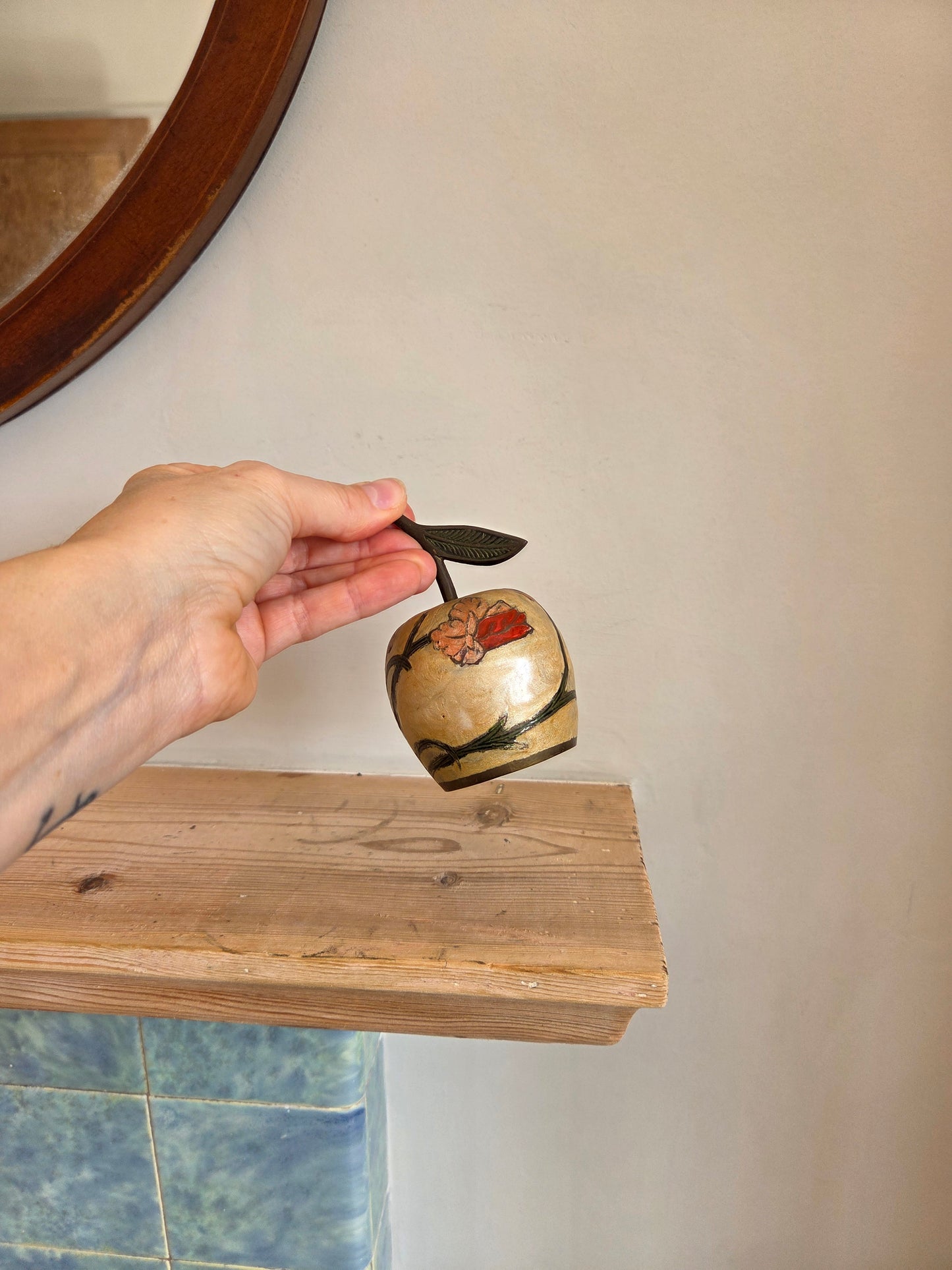 Vintage Enameled Brass Apple Bell