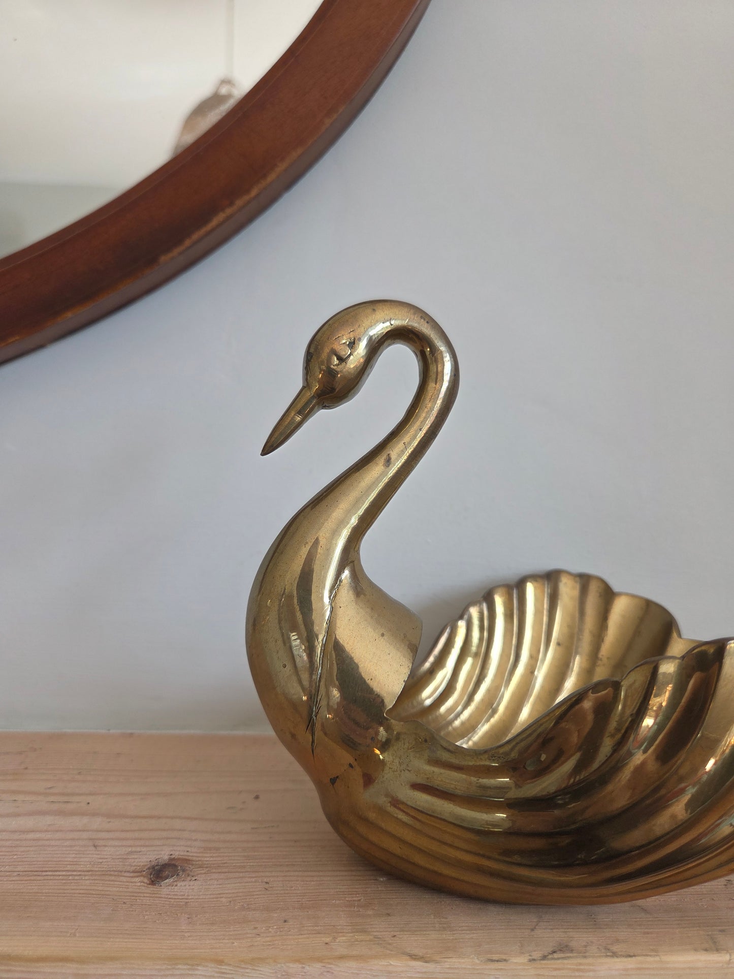 Large Brass Swan Trinket Dish