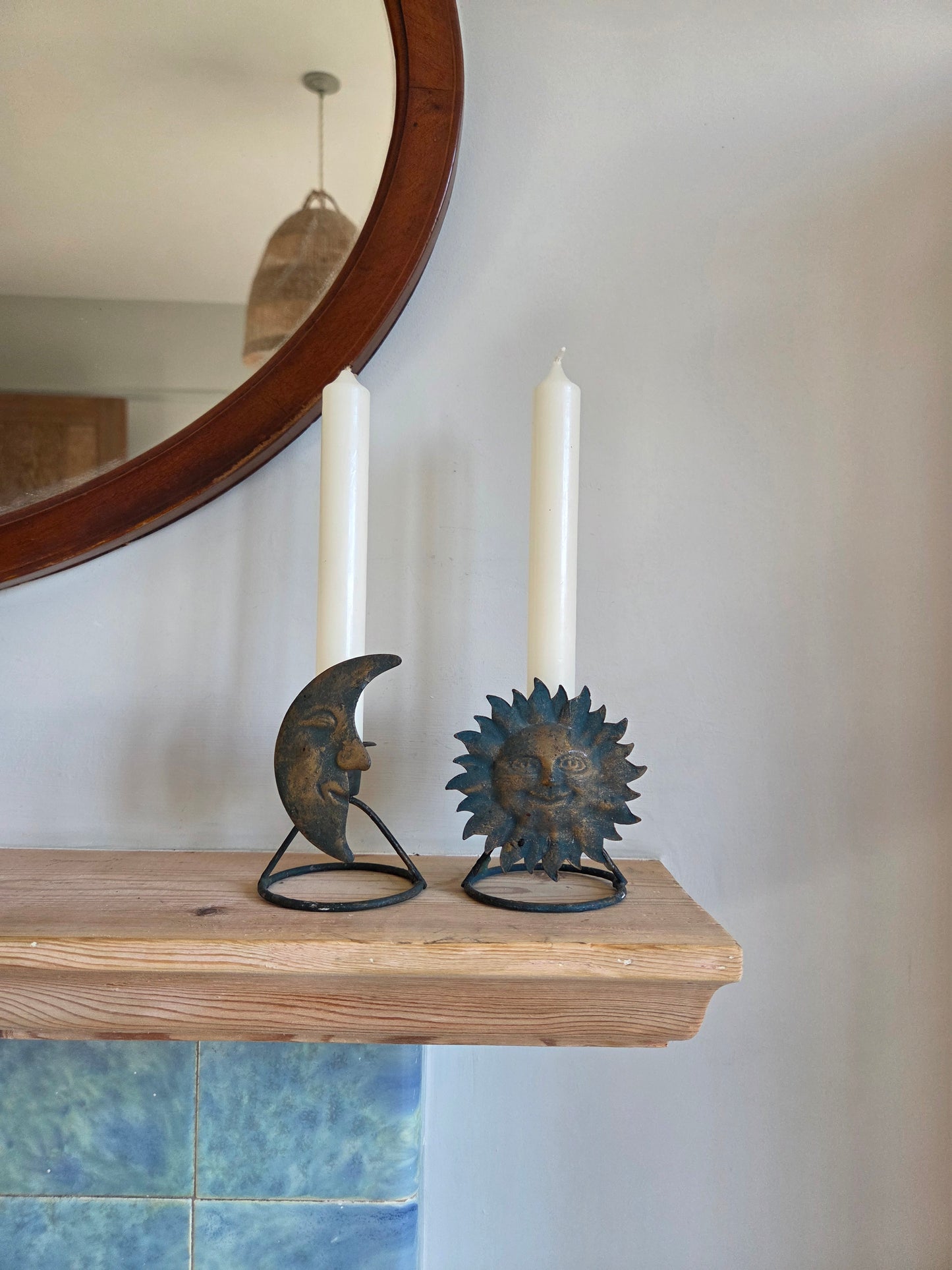 Vintage Moon and Sun Candlesticks