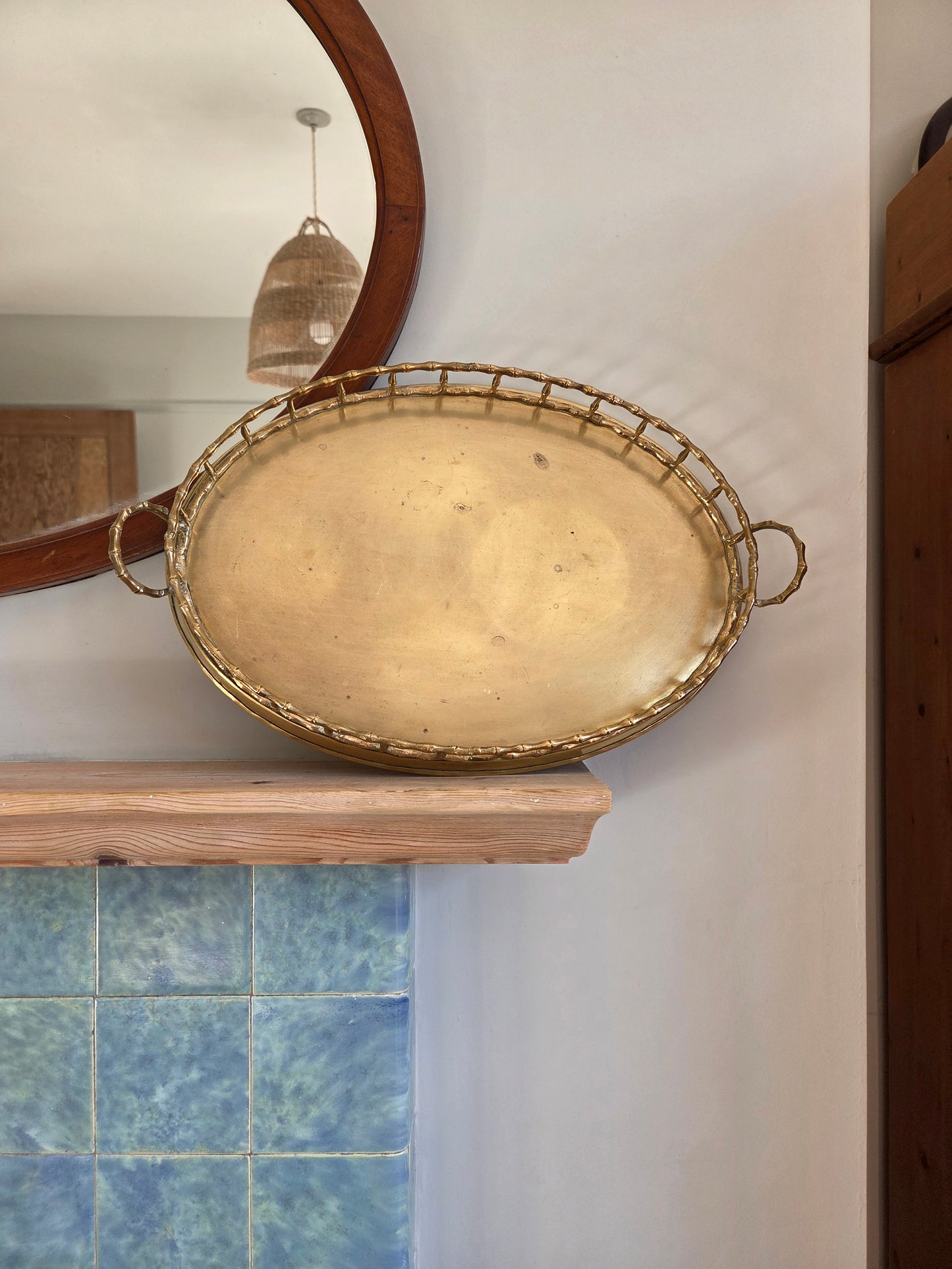 Vintage Brass Tray with Faux Bamboo Detail