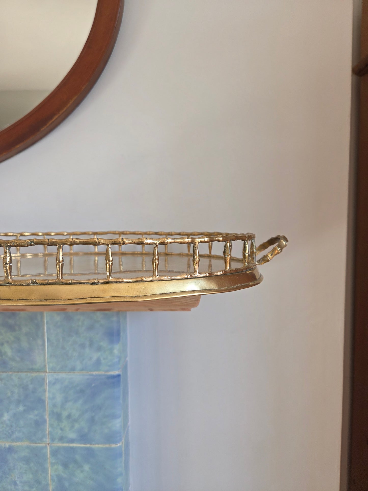 Vintage Brass Tray with Faux Bamboo Detail