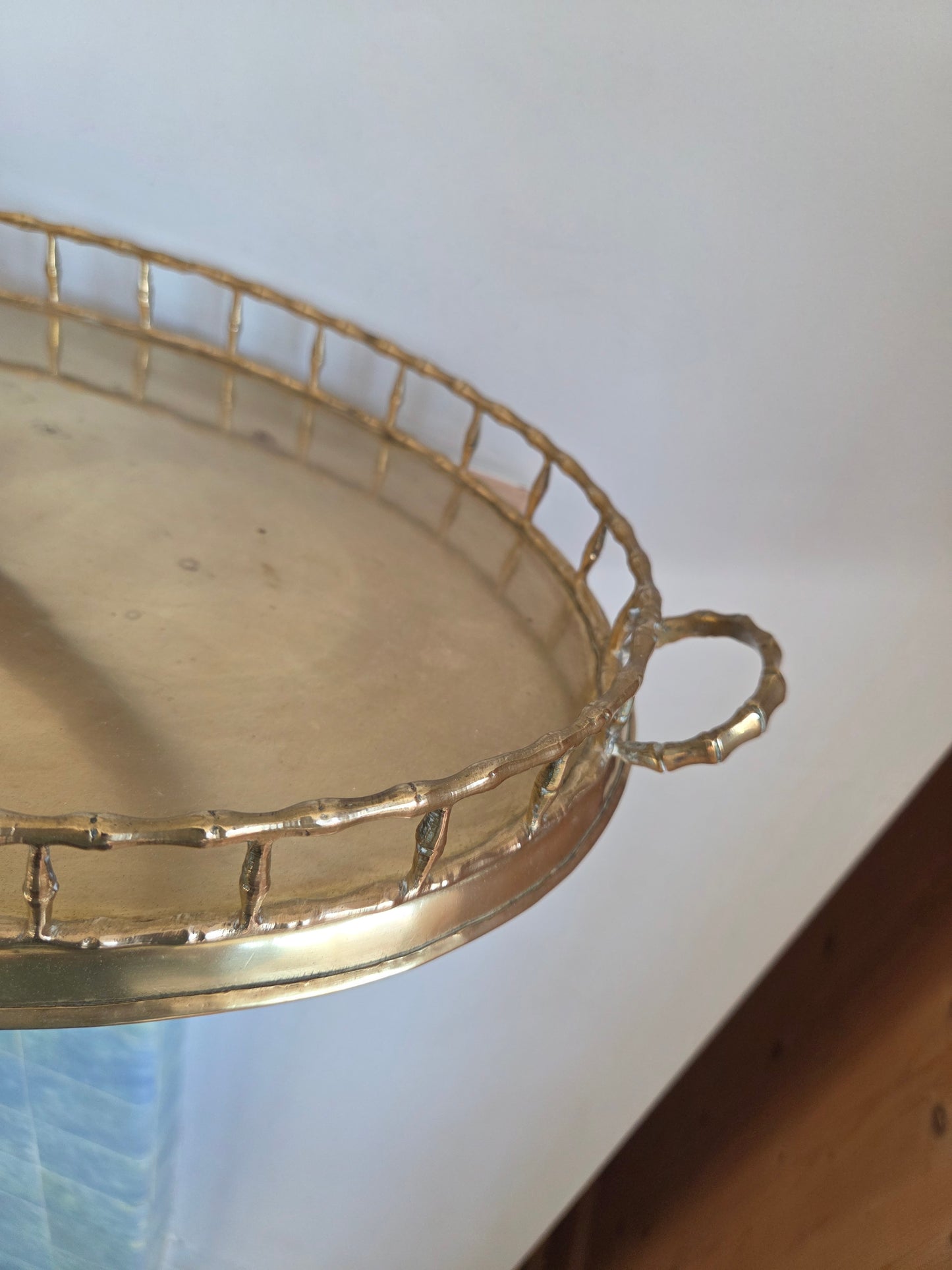 Vintage Brass Tray with Faux Bamboo Detail