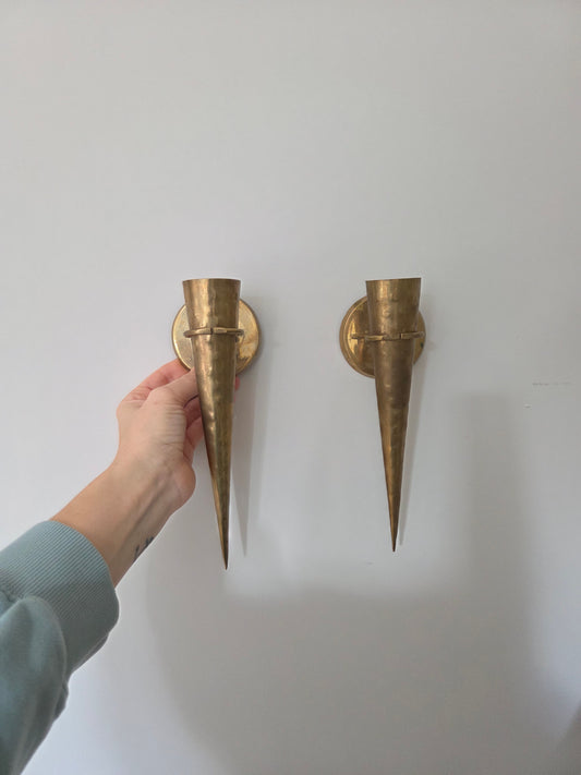 Pair of Vintage Swedish Brass Wall Pockets