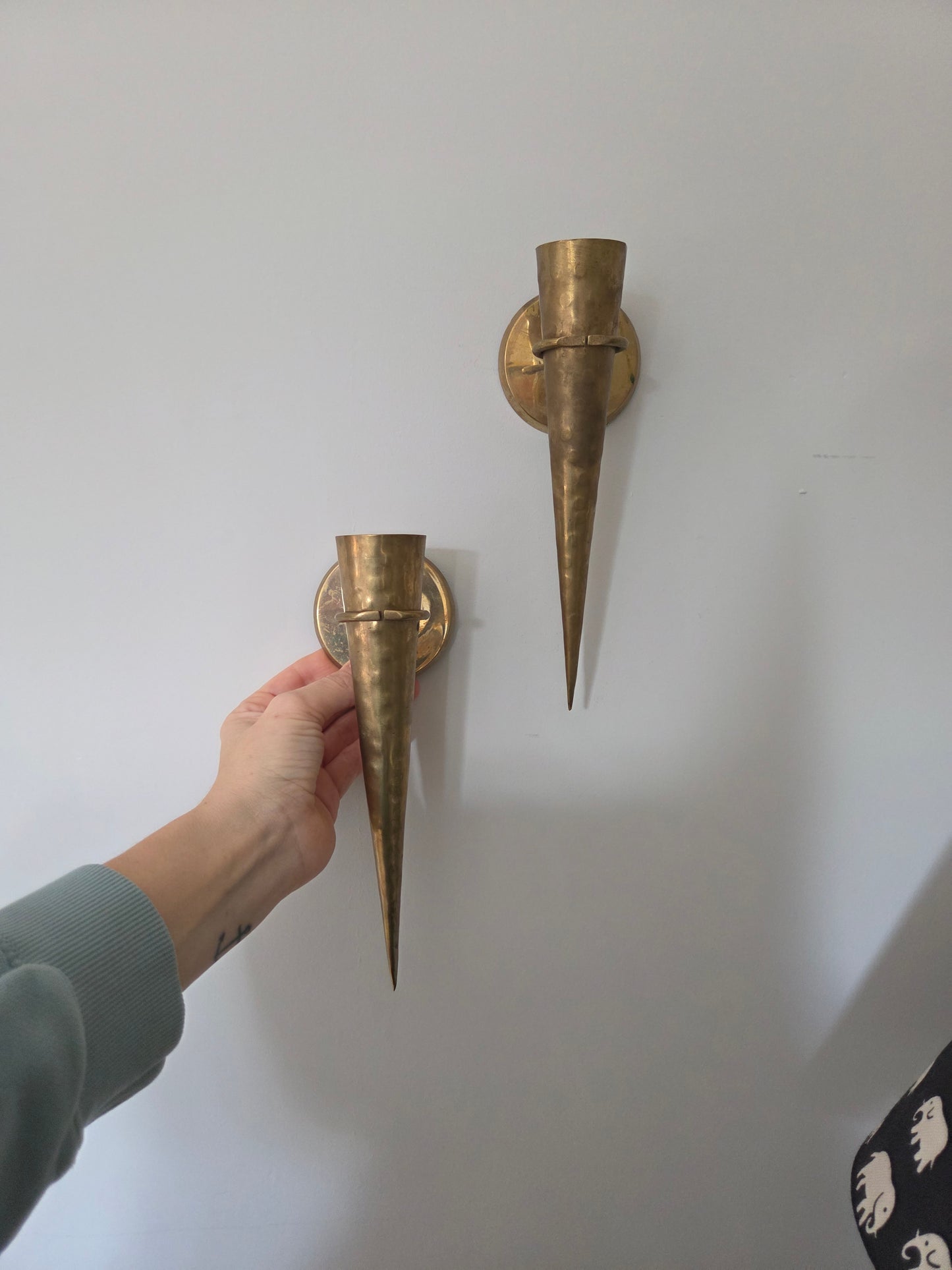 Pair of Vintage Swedish Brass Wall Pockets