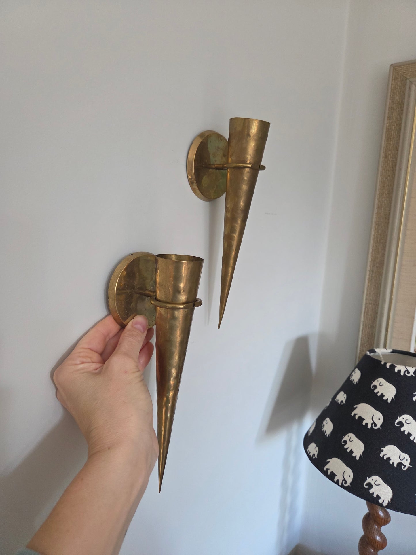 Pair of Vintage Swedish Brass Wall Pockets