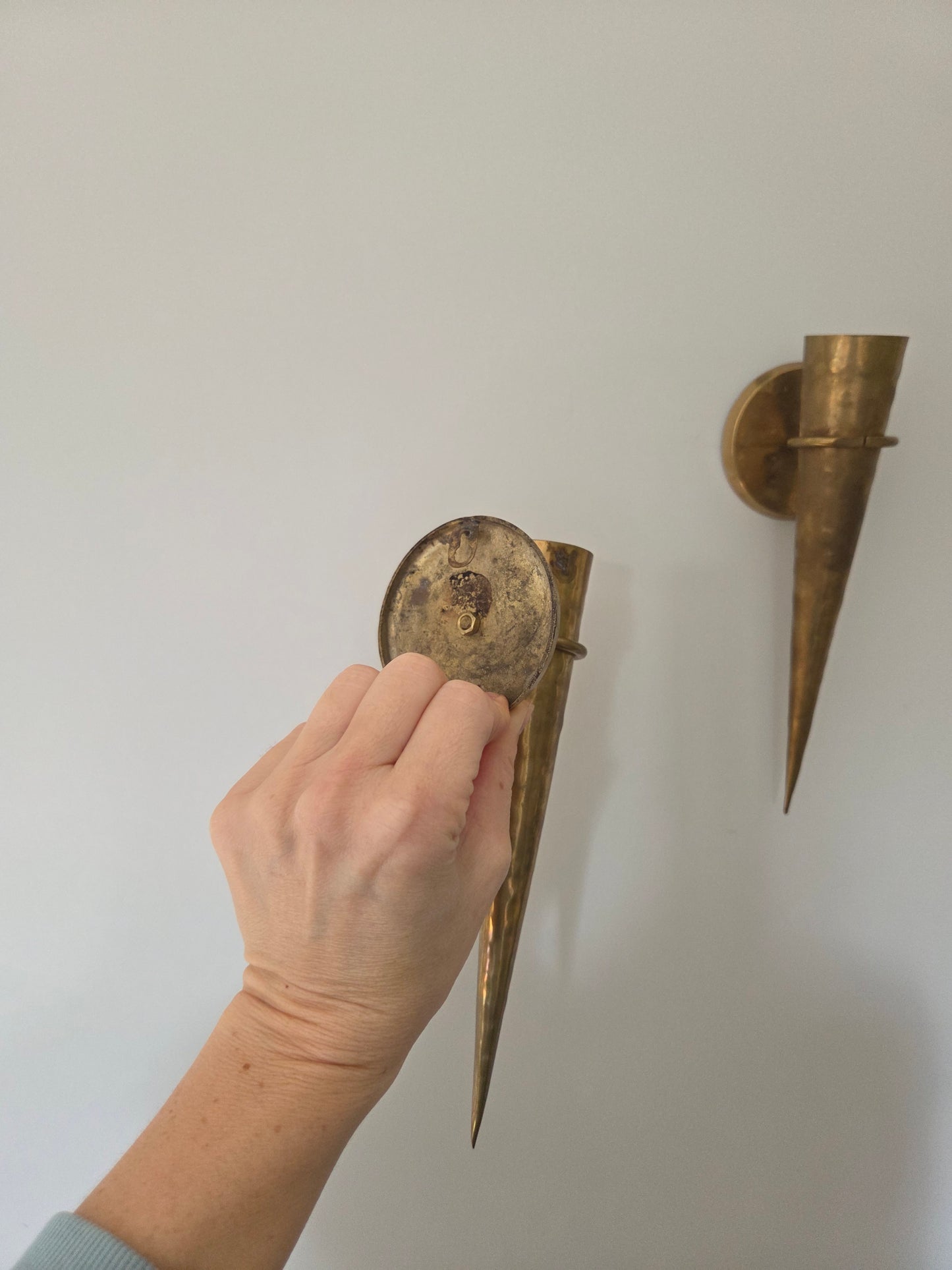 Pair of Vintage Swedish Brass Wall Pockets