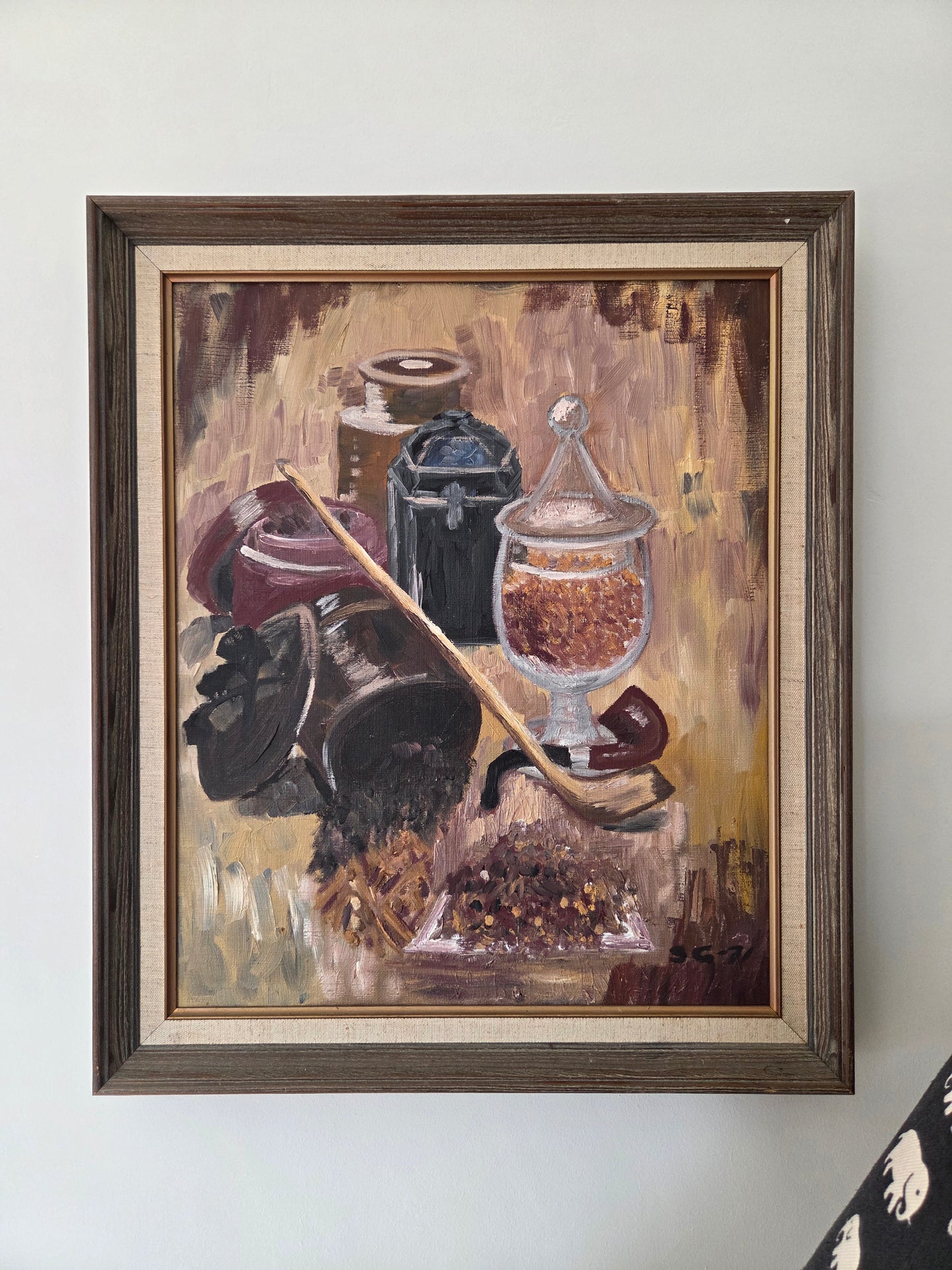 Swedish Vintage Oil Painting of Kitchen Pots