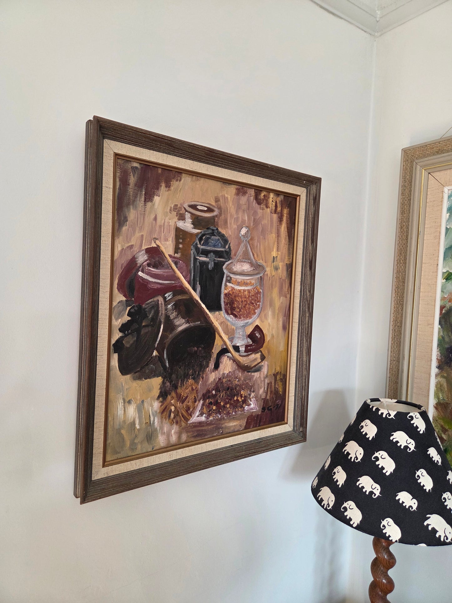 Swedish Vintage Oil Painting of Kitchen Pots