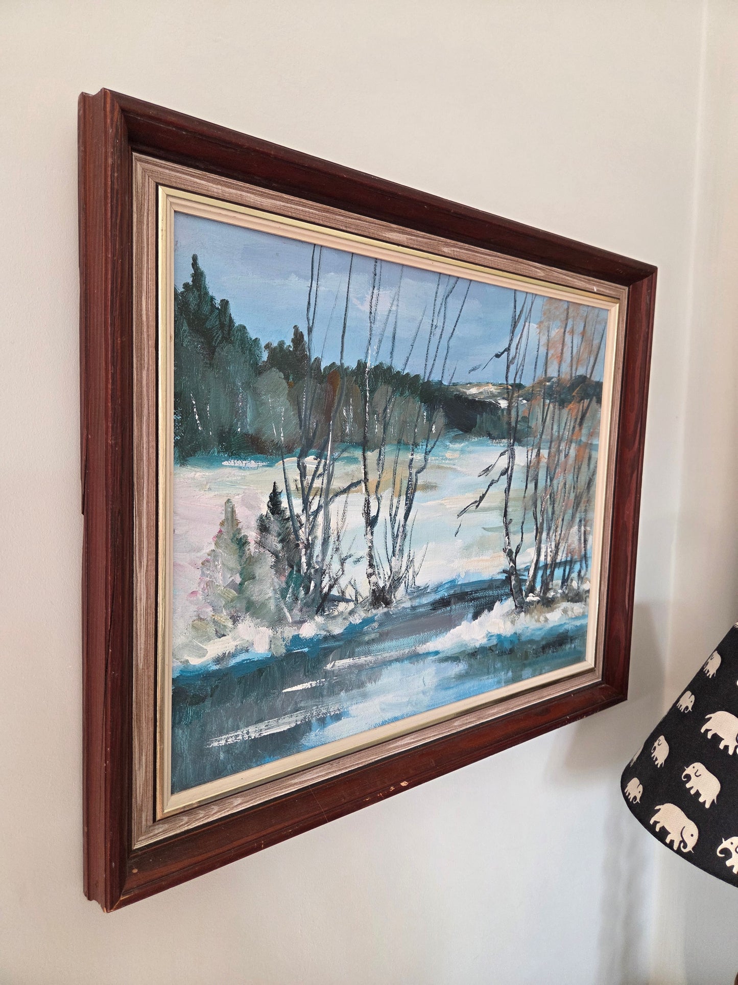 Vintage Swedish Oil Painting of a Winter Scene