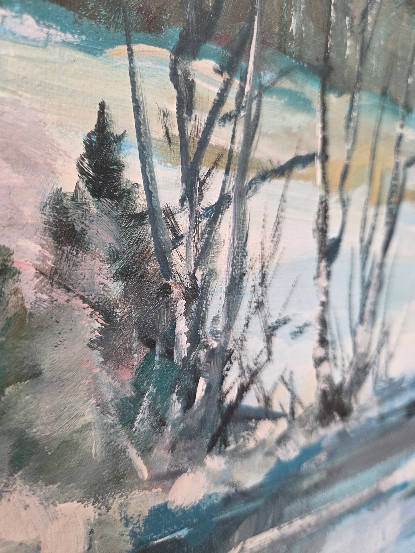 Vintage Swedish Oil Painting of a Winter Scene