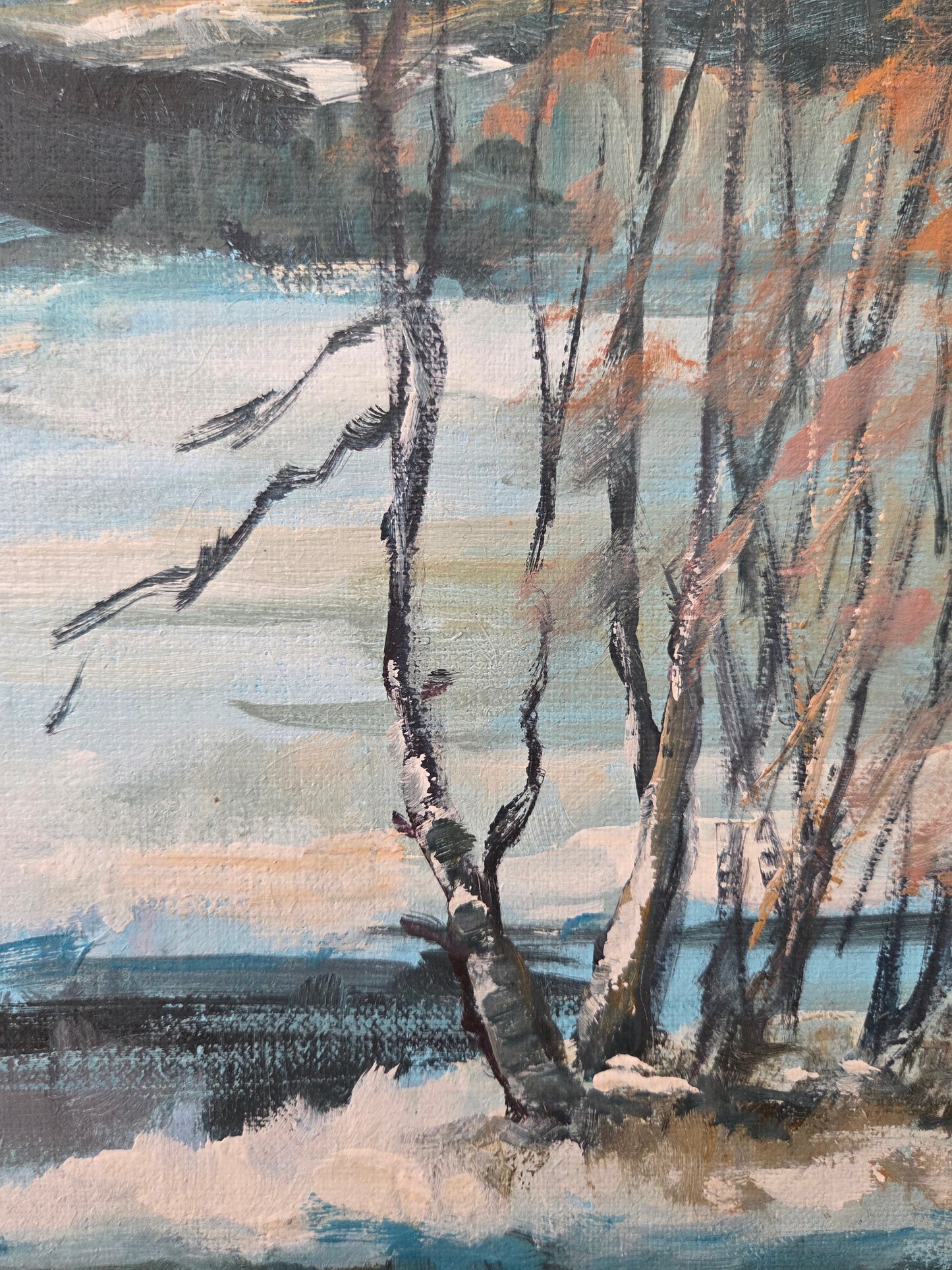 Vintage Swedish Oil Painting of a Winter Scene