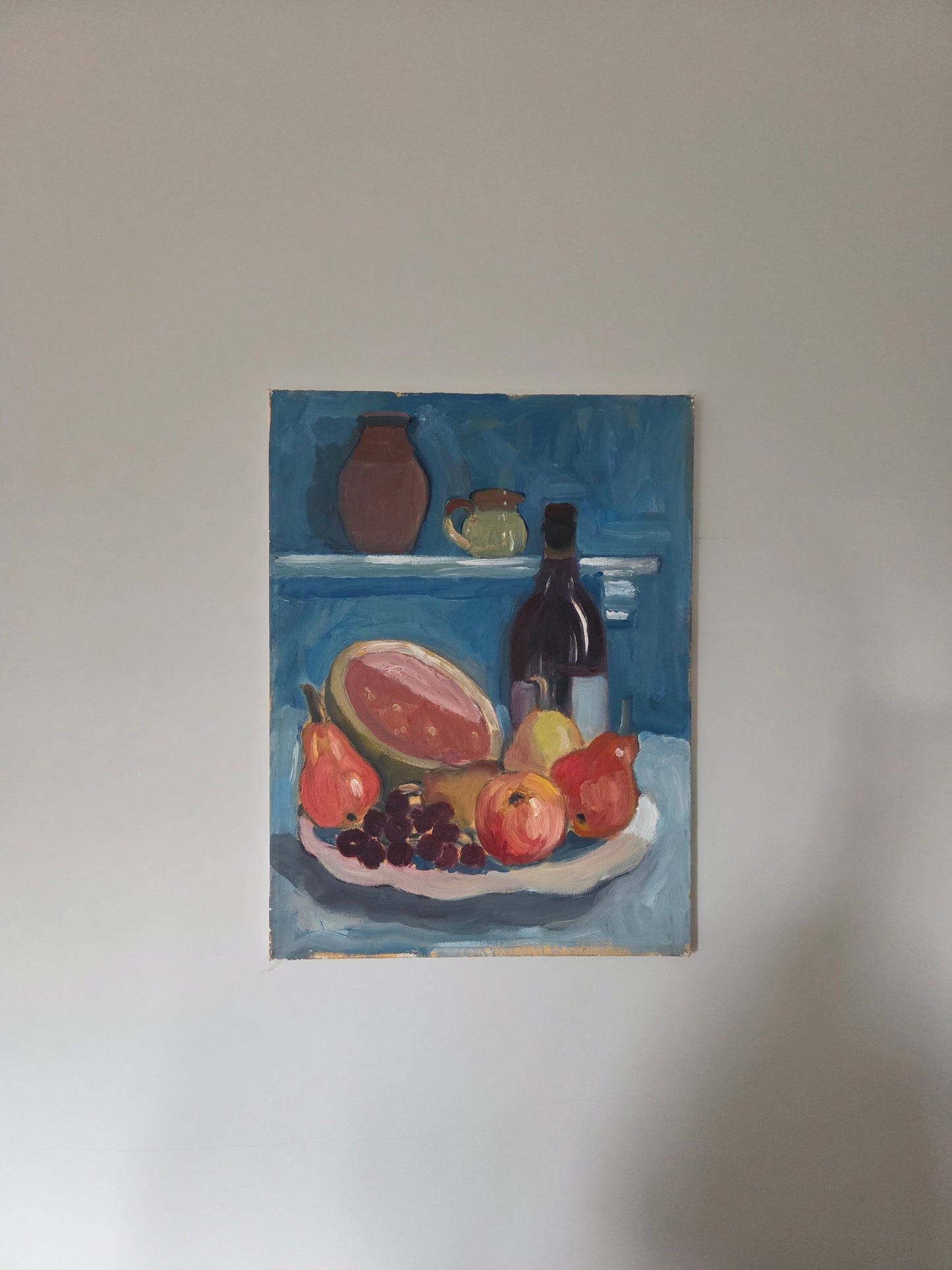 Vintage Oil Painting of Fruit and Wine