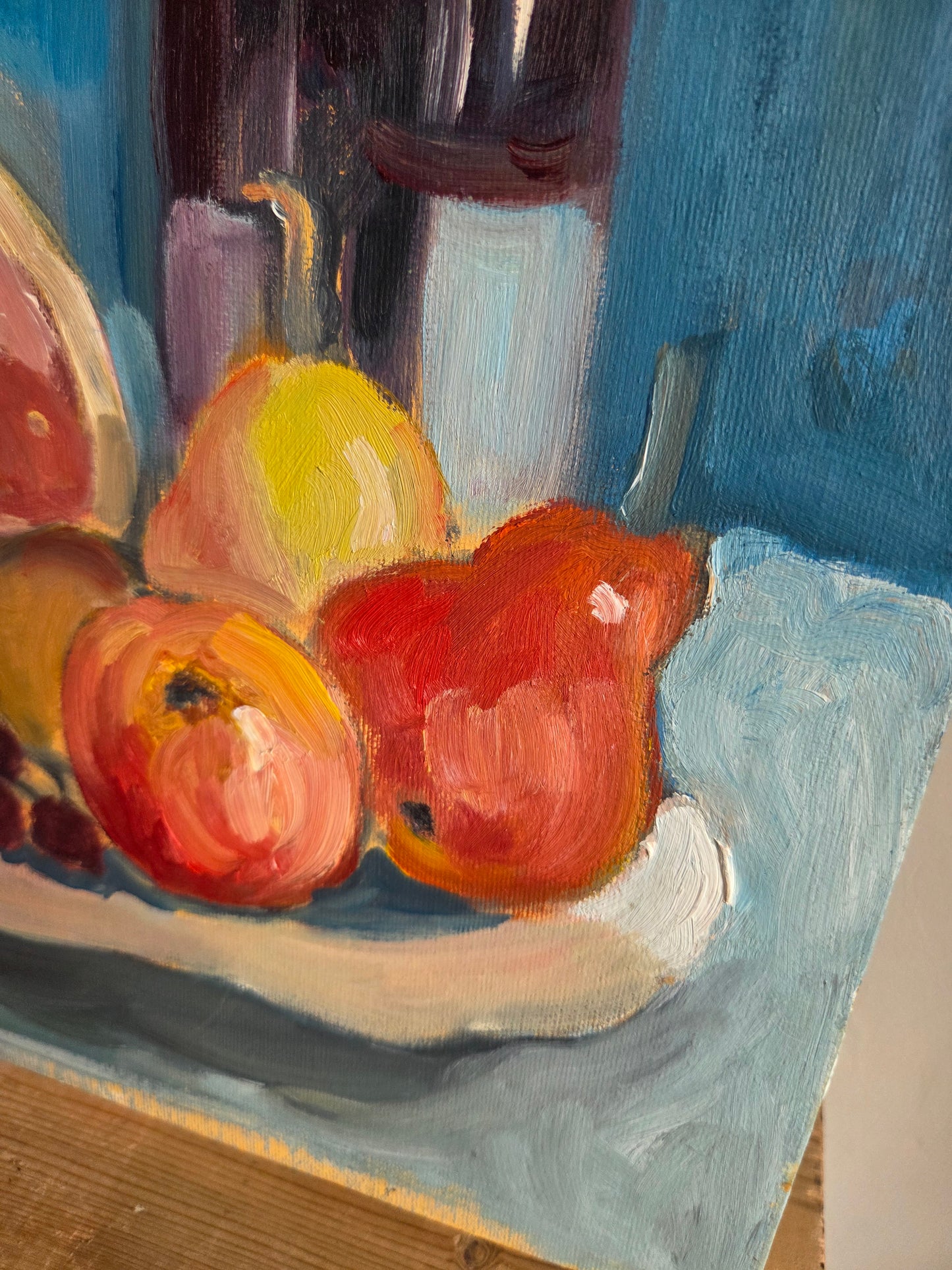 Vintage Oil Painting of Fruit and Wine